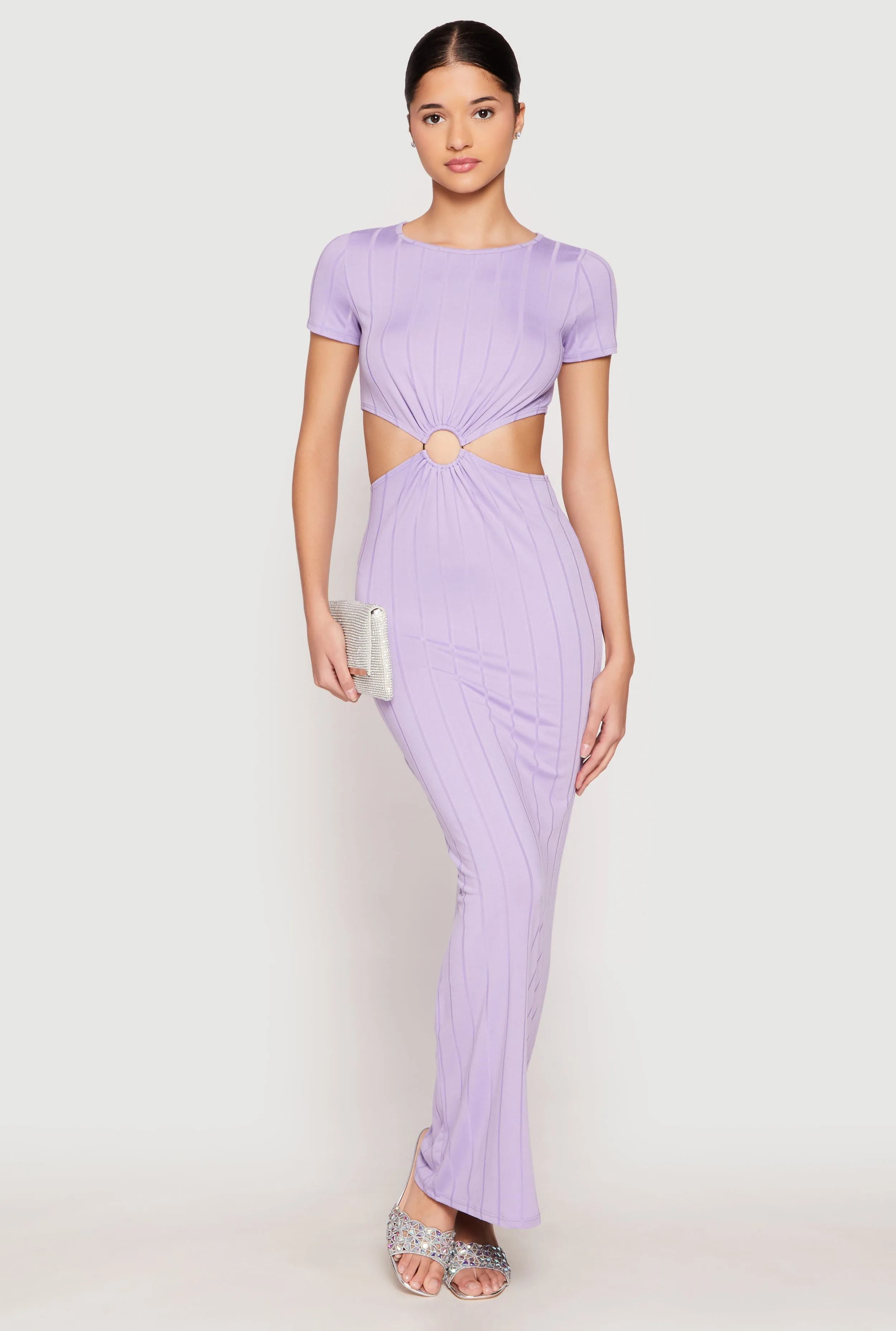 Ribbed Knit O Ring Cut Out Maxi Dress Scandi Clean