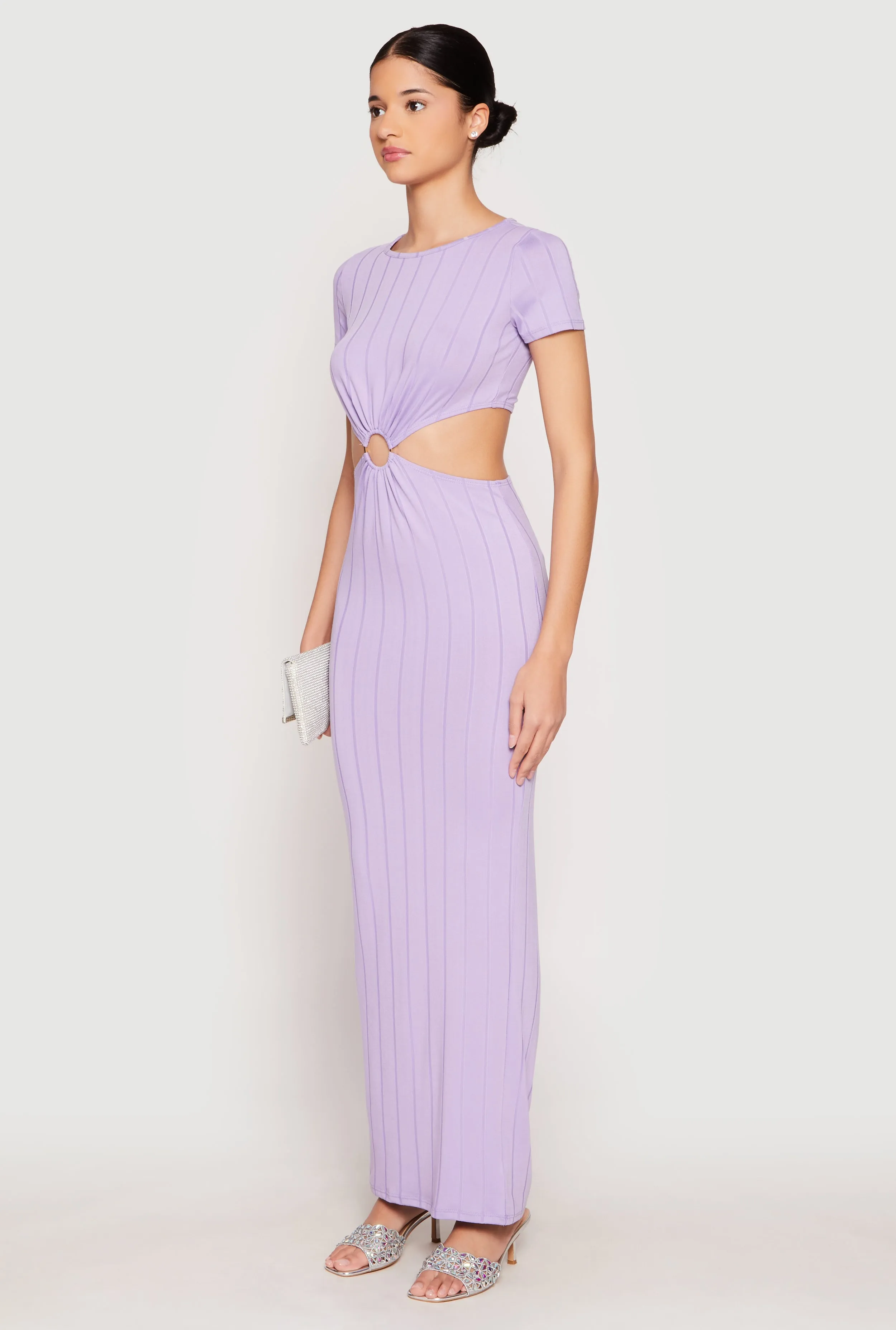 Comfortable chic maxi Stair Glow Ribbed Knit O Ring Cut Out Maxi Dress
