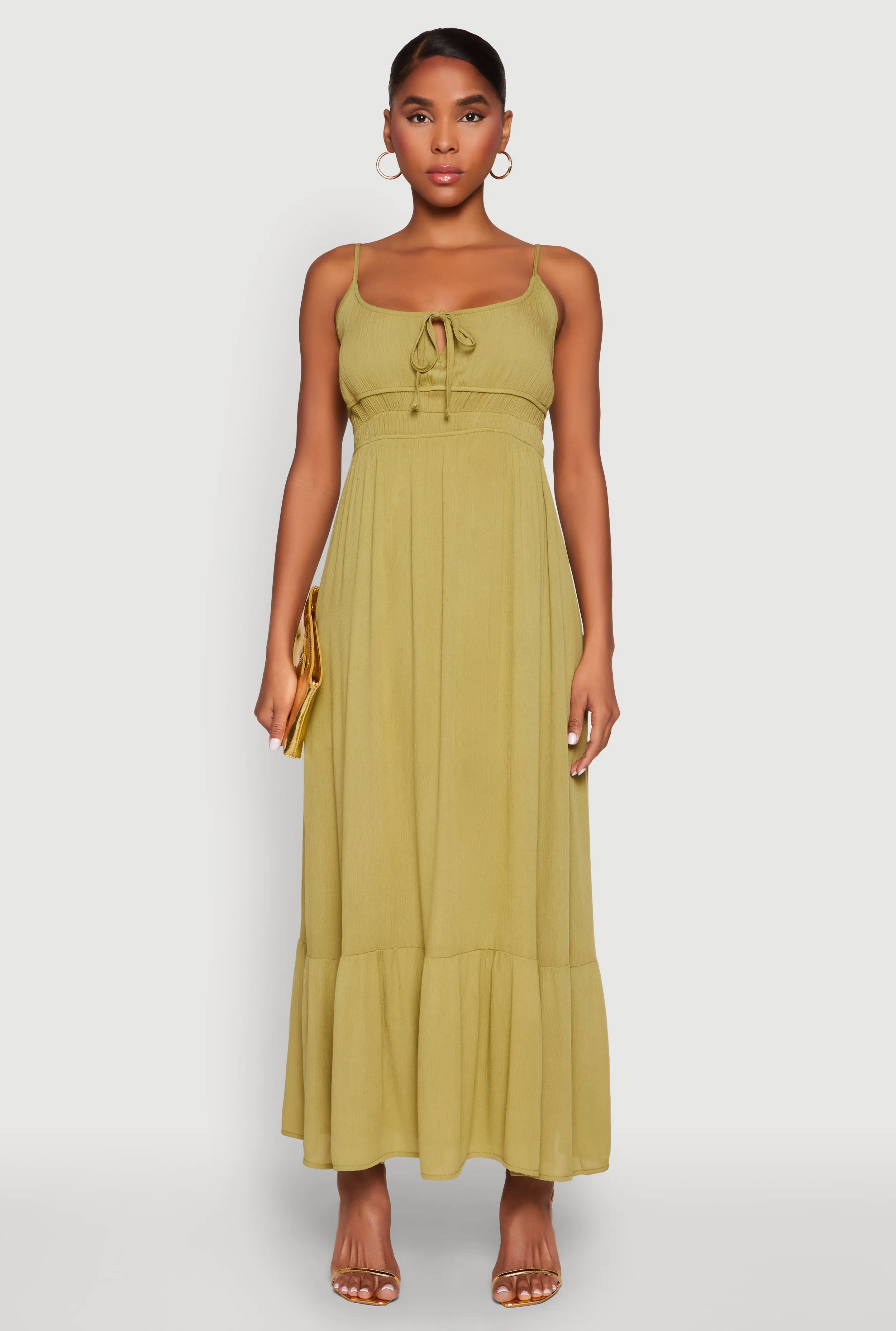 Tie Front Keyhole Maxi Dress Layer Ready The flowing design of this dress ensures freedom of movement while looking sophisticated