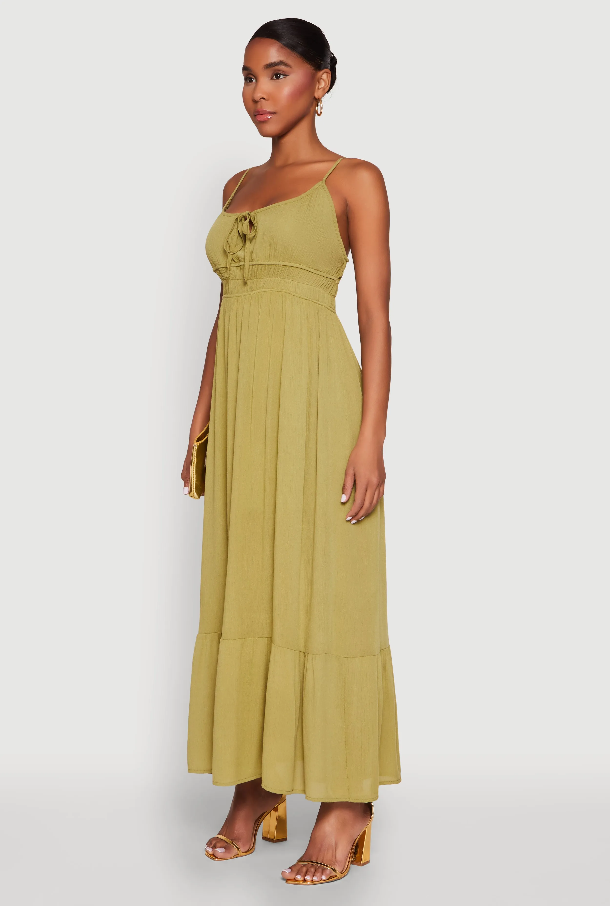 wrap waist Tie Front Keyhole Maxi Dress