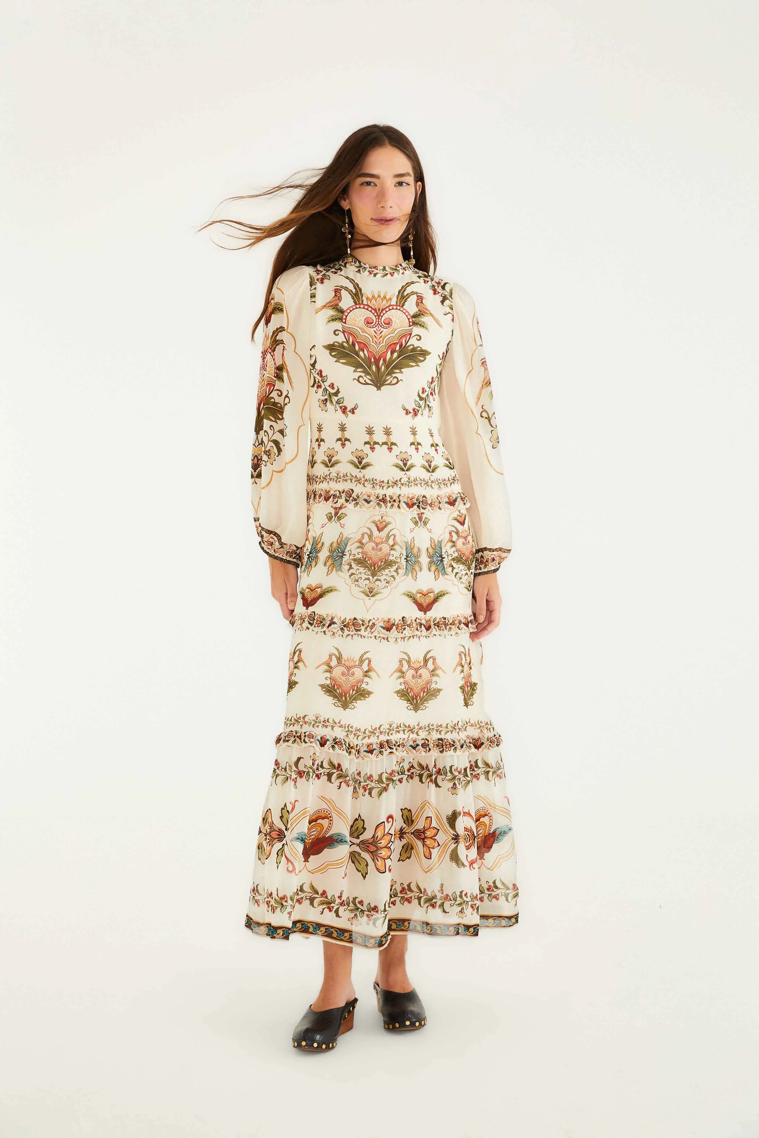 Organza Air Cream Majestic Hearts Maxi Dress