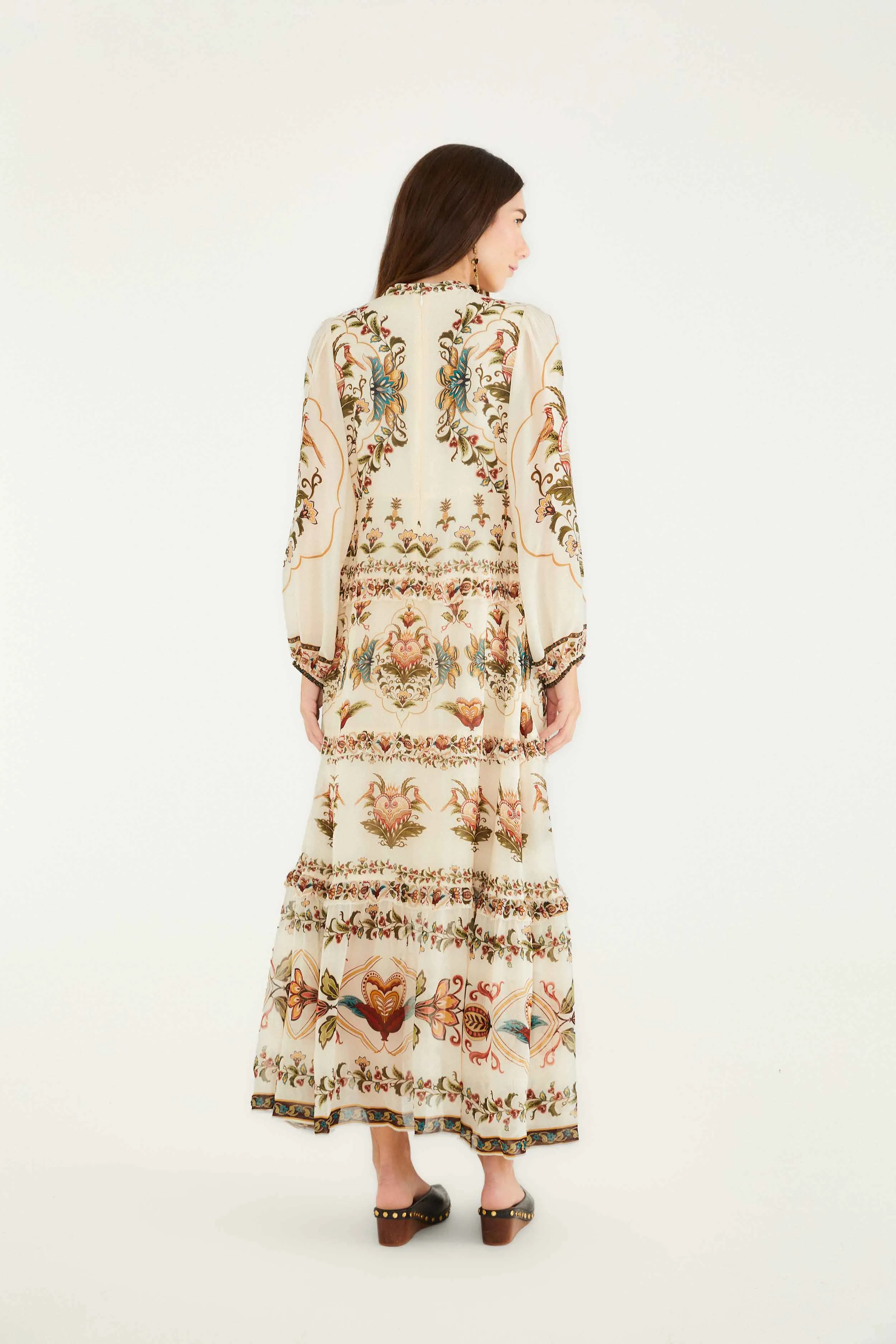 Soft drape summer gown Cream Majestic Hearts Maxi Dress