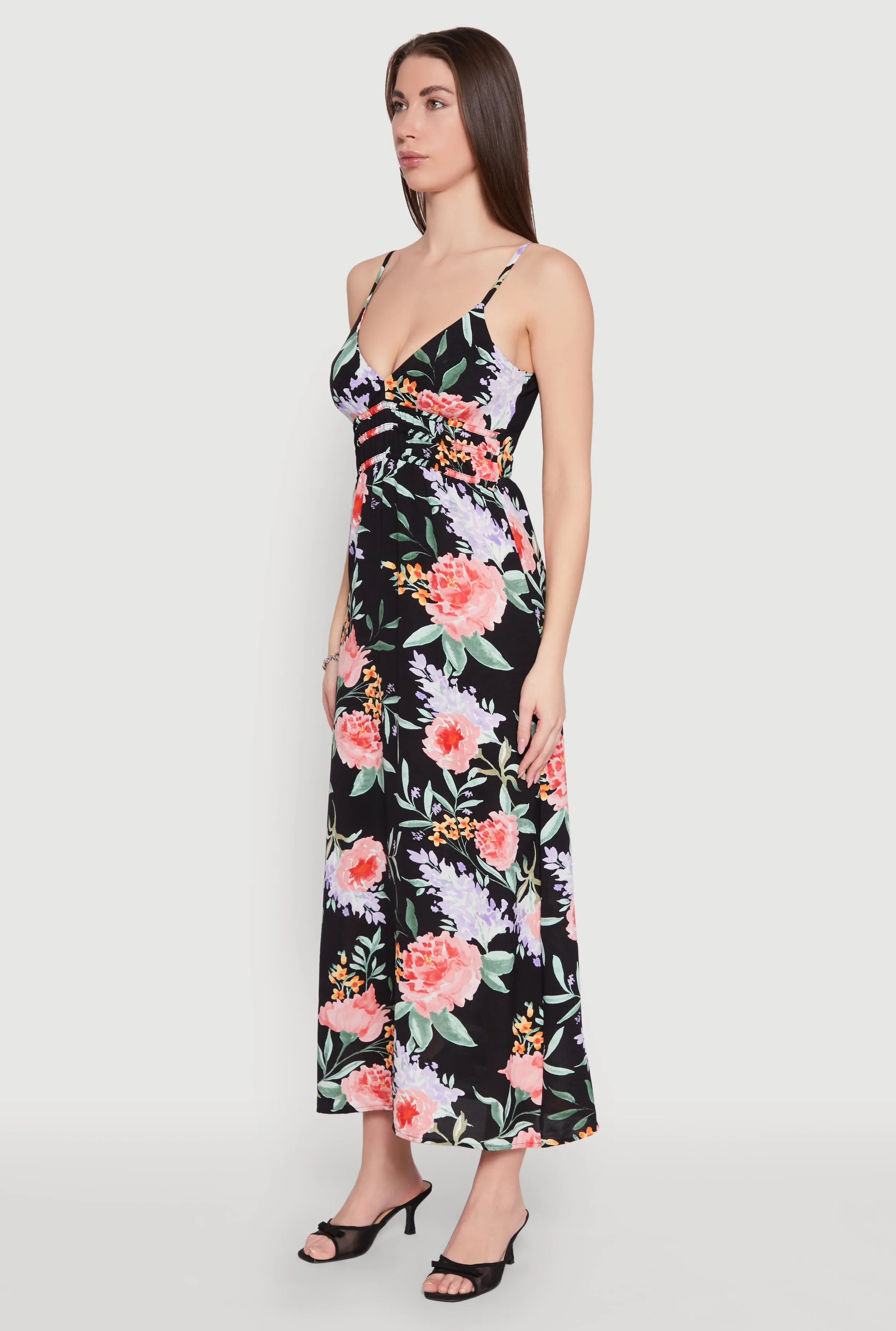 Casual yet chic floor-length dress Peony Lavender Print Empire Waist Maxi Dress