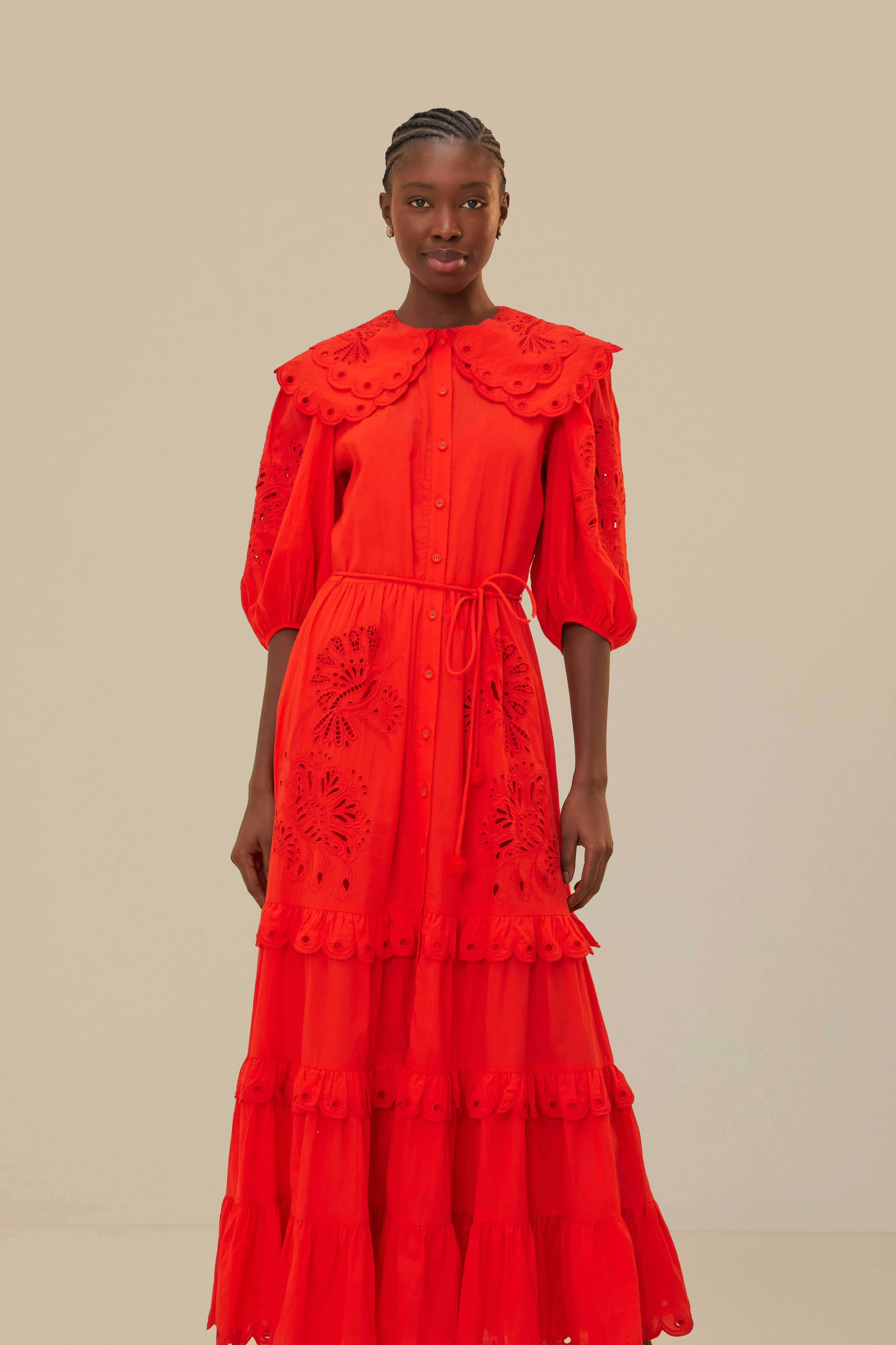 Photo Time Chrome Glow Red Humming Bird Richelieu Maxi Dress