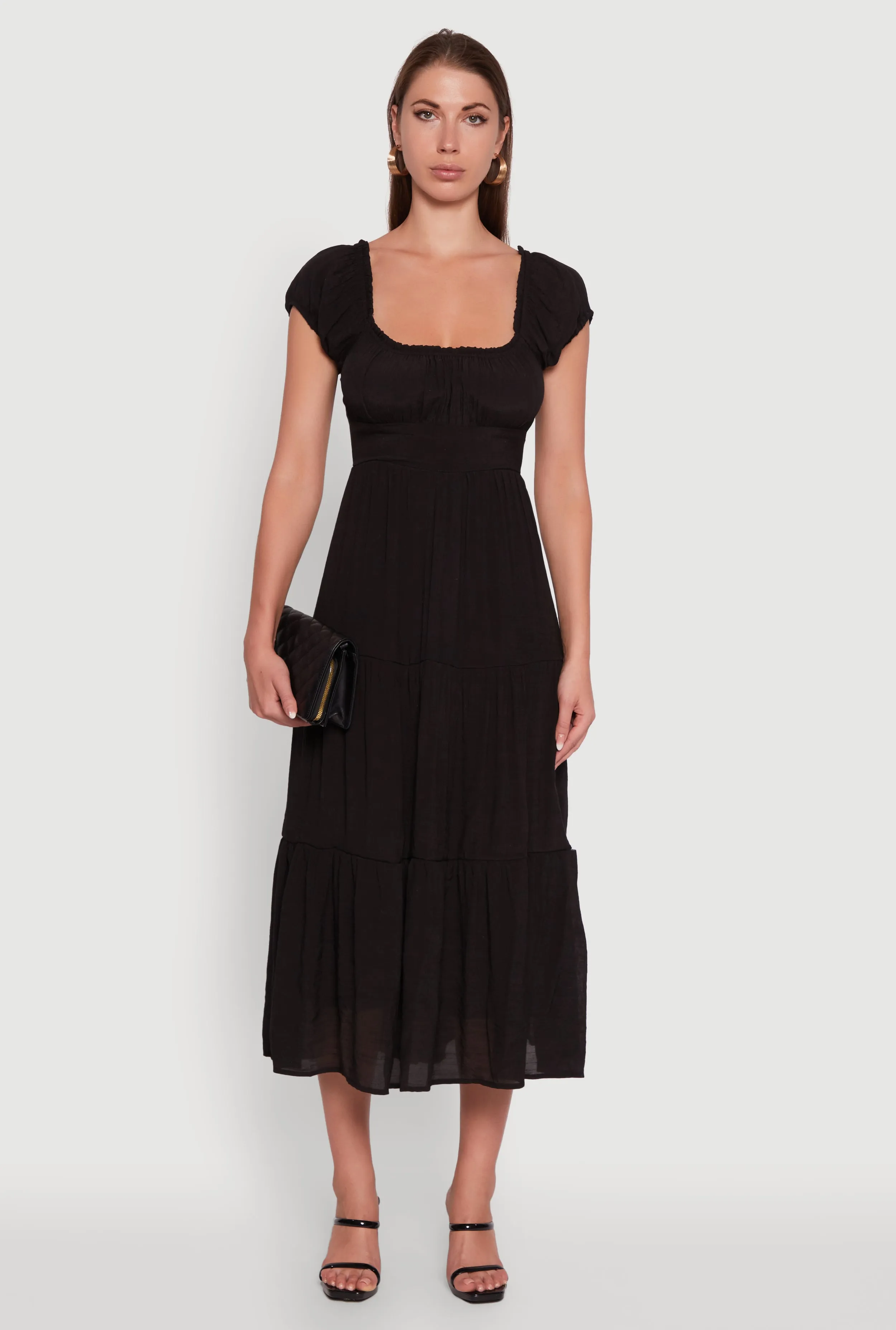 Square View Designed to suit all body types this dress provides a flattering fit for every figure Timeless Short Puff Sleeve Empire Waist Maxi Dress