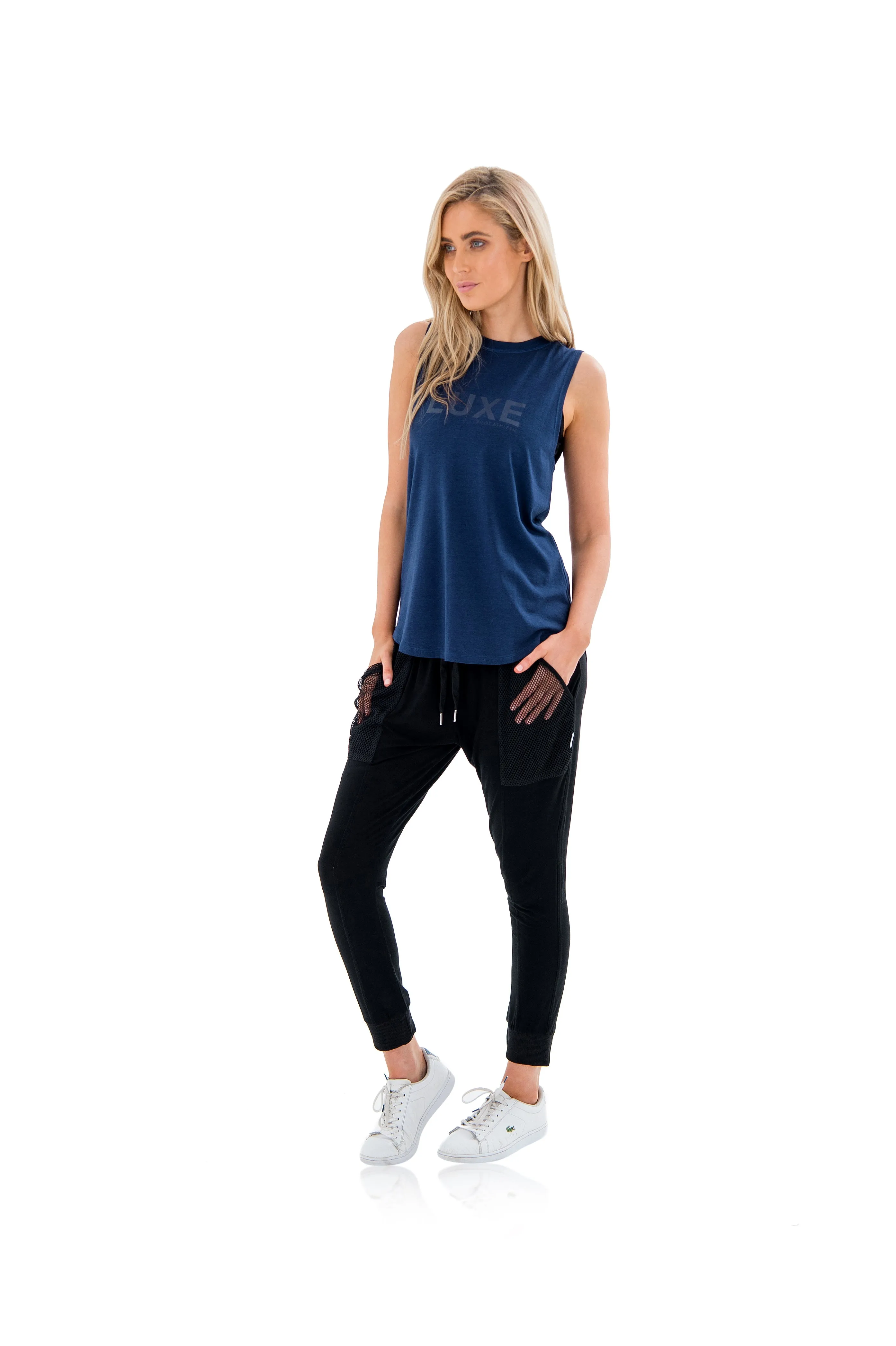 HARKNESS LUXE MUSCLE TEE - BLUE Snag Resistant Fabric Minimal Comfort