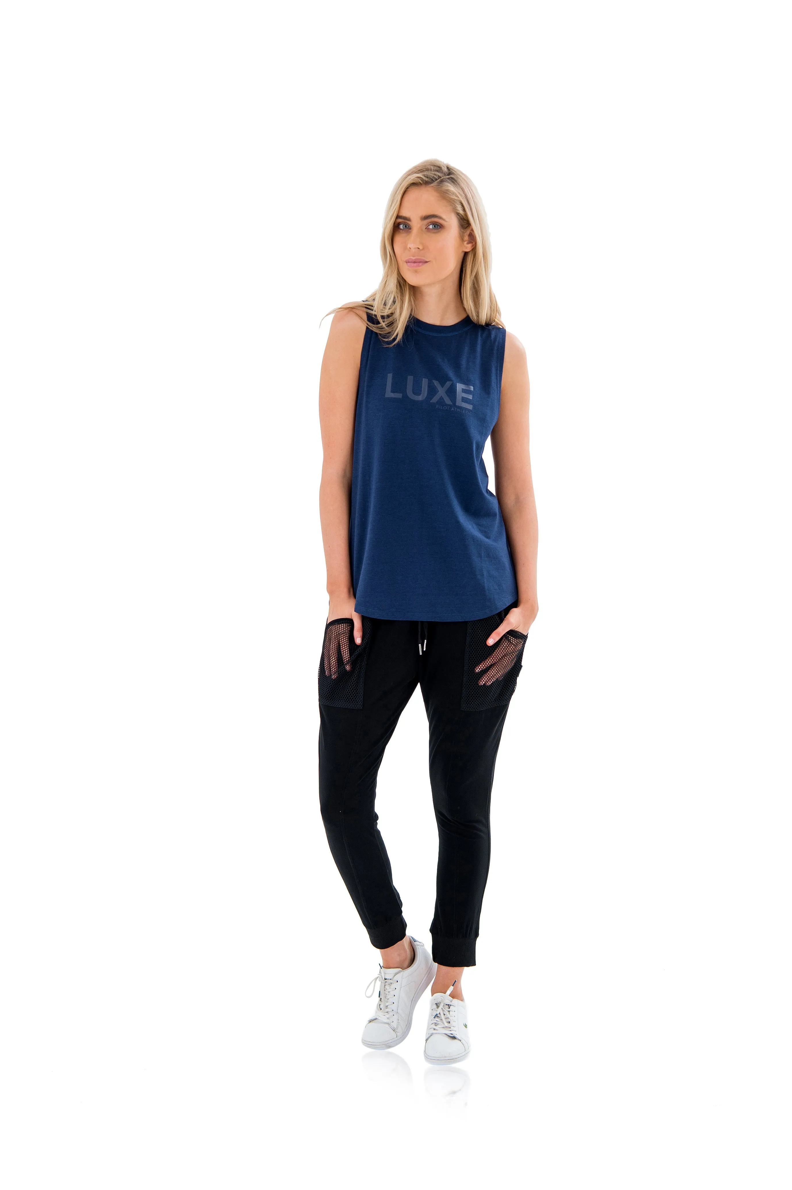 Quick Pullover Design Enhanced Range Motion HARKNESS LUXE MUSCLE TEE - BLUE