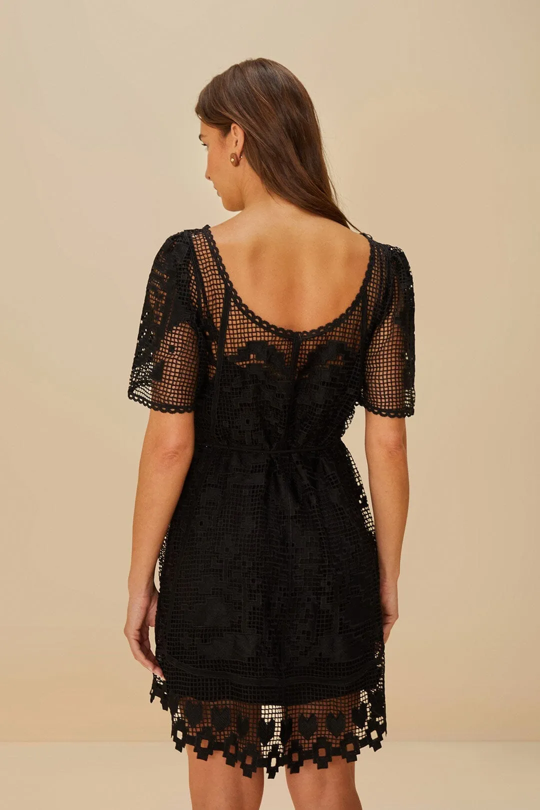 Casual stylish short dress City Beat Black Pineapple Guipure Mini Dress