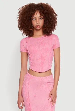 Ribbed Knit Mineral Wash Cropped Tee OversizedSilhouette