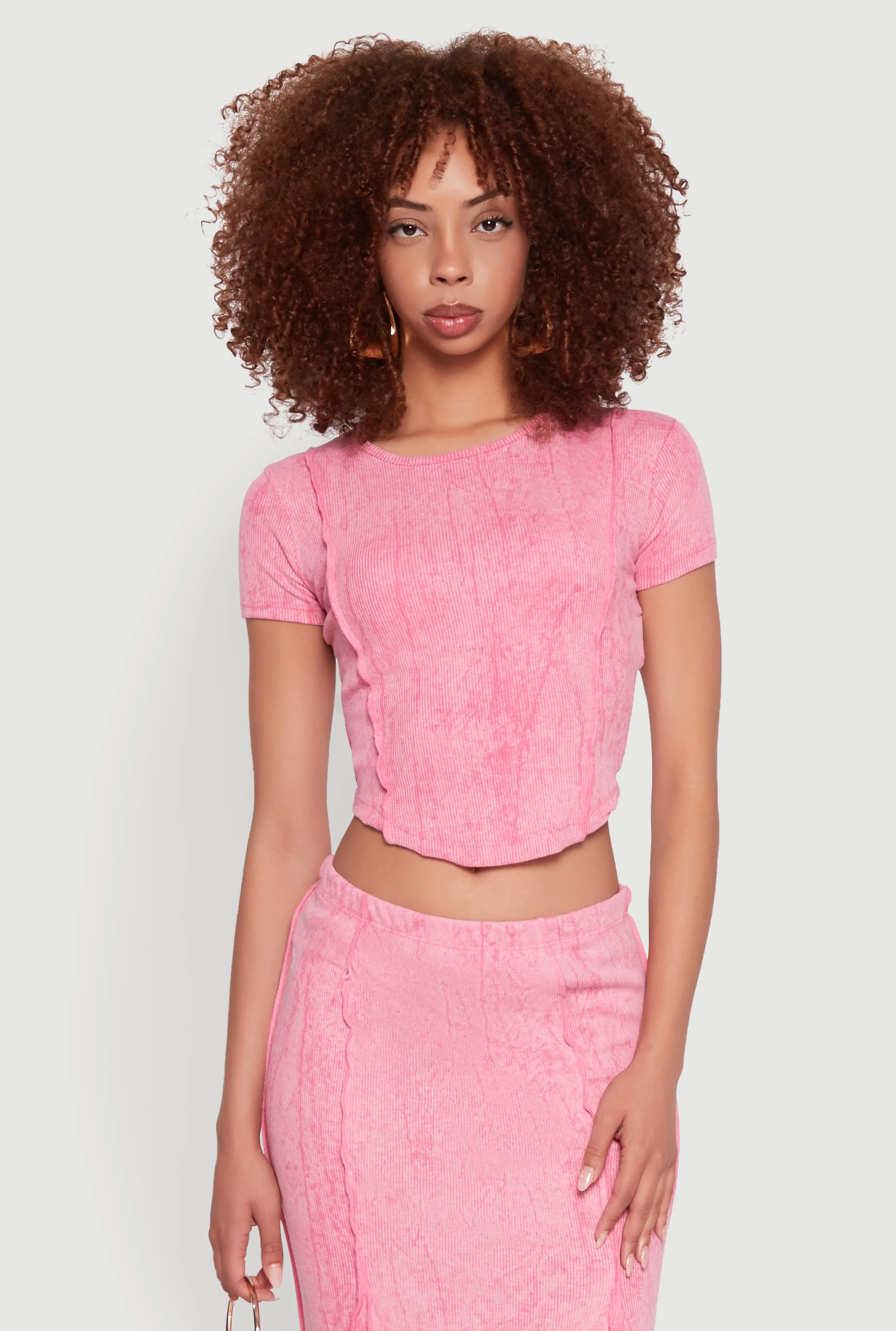 Ribbed Knit Mineral Wash Cropped Tee OversizedSilhouette