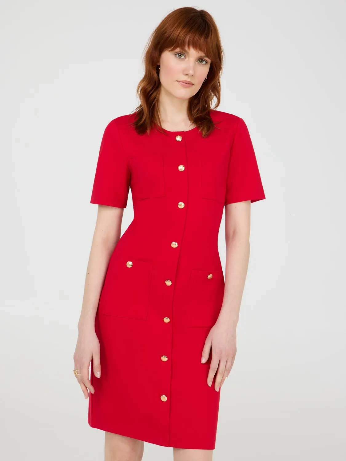 Light Charm Short Sleeve Button-Front Dress