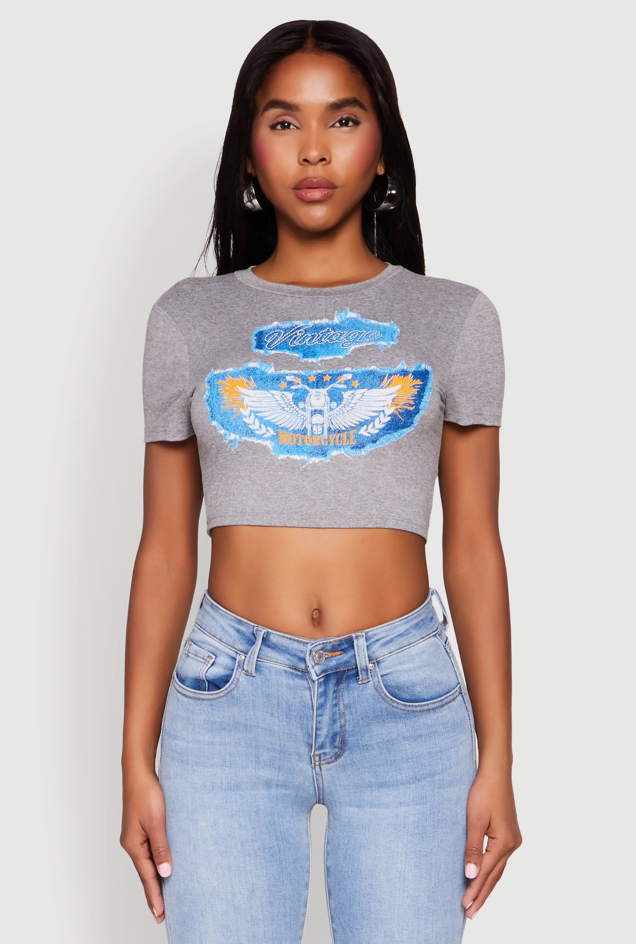 Vintage Motorcycle Graphic Crop Top Perfect for Workouts MinimalBranding
