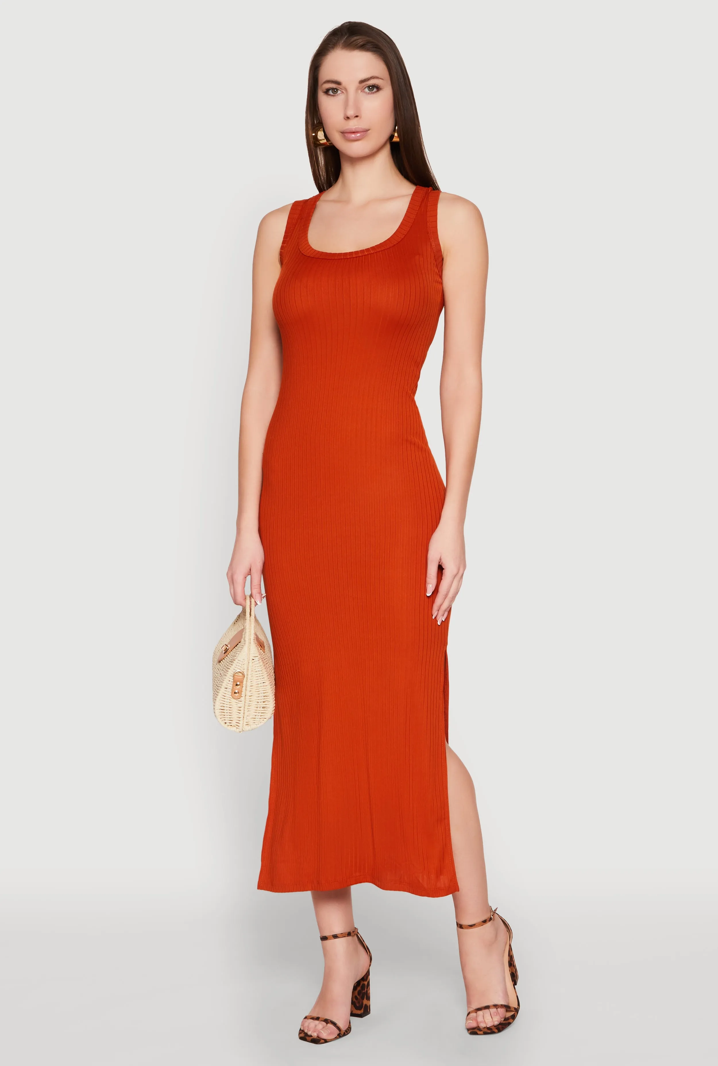 Ribbed Knit Scoop Neck Maxi Tank Dress Calm Mind