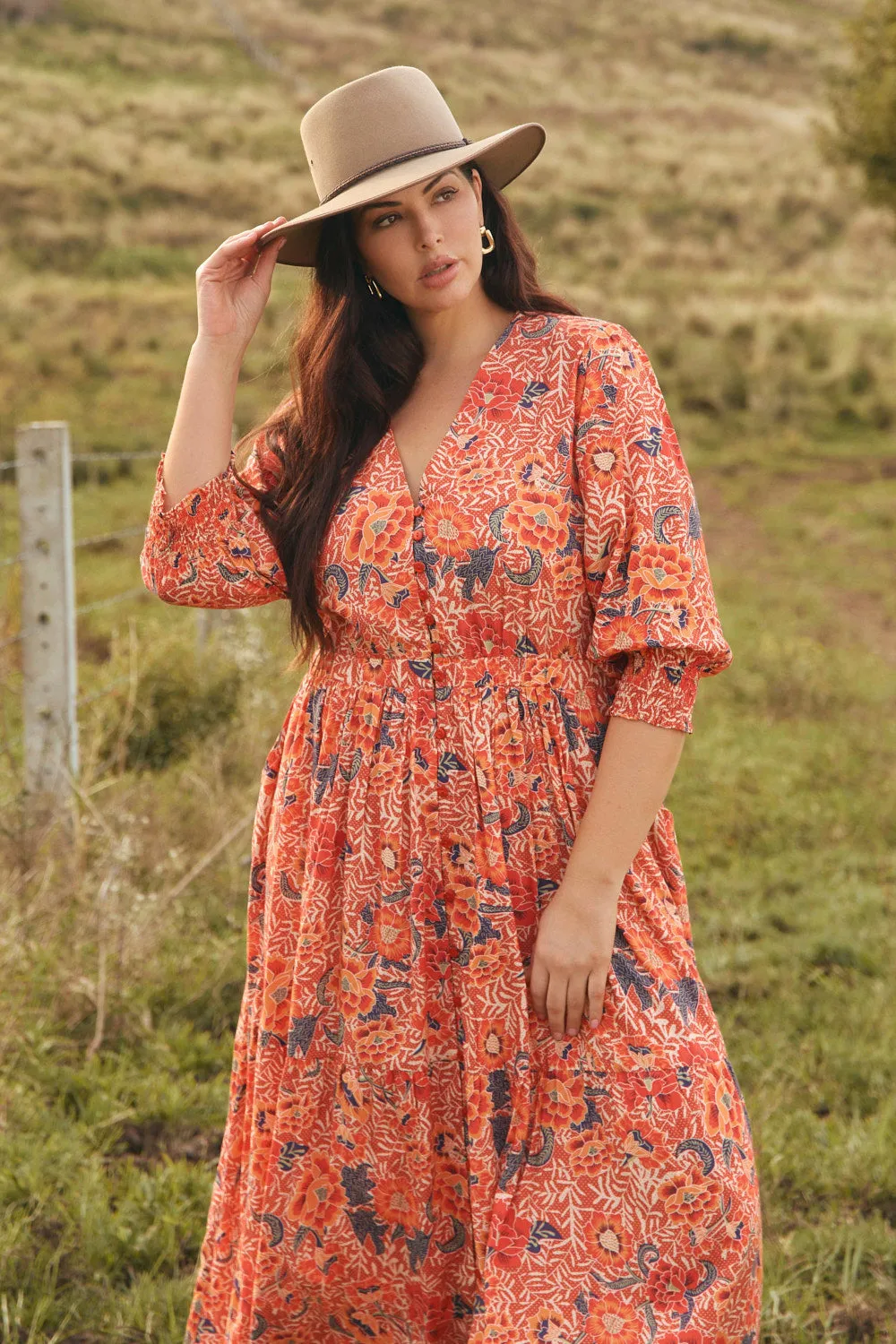 Savelle Long Sleeve Dress in Crimson Haze Ruby Shine The versatile nature of this maxi dress allows for a range of styling possibilities from casual to chic