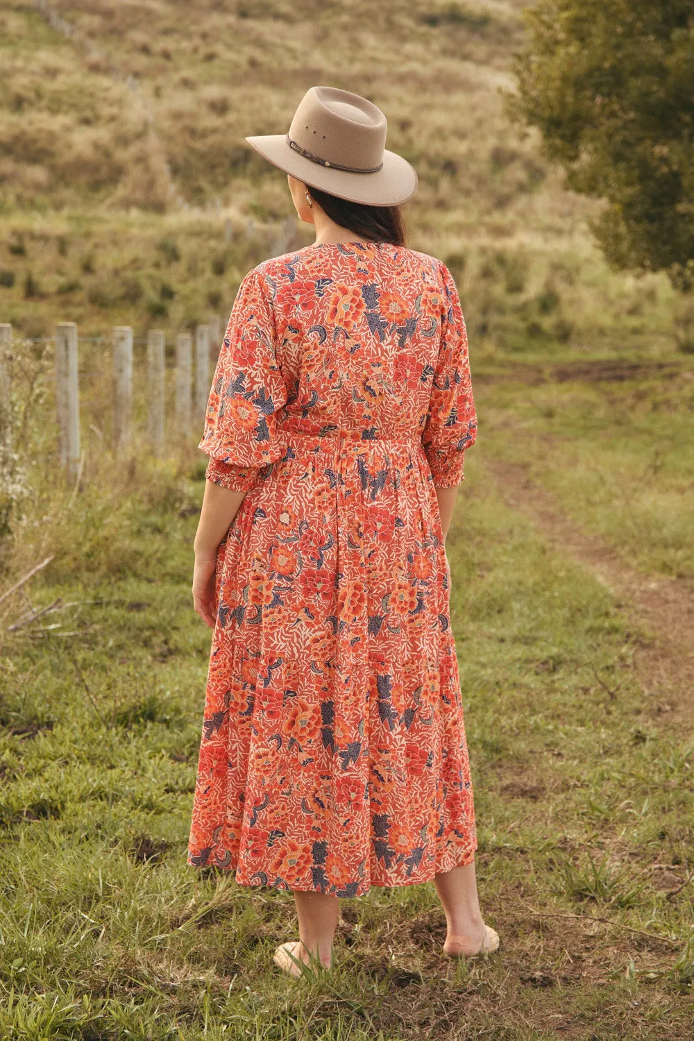 Savelle Long Sleeve Dress in Crimson Haze Orchard Walk