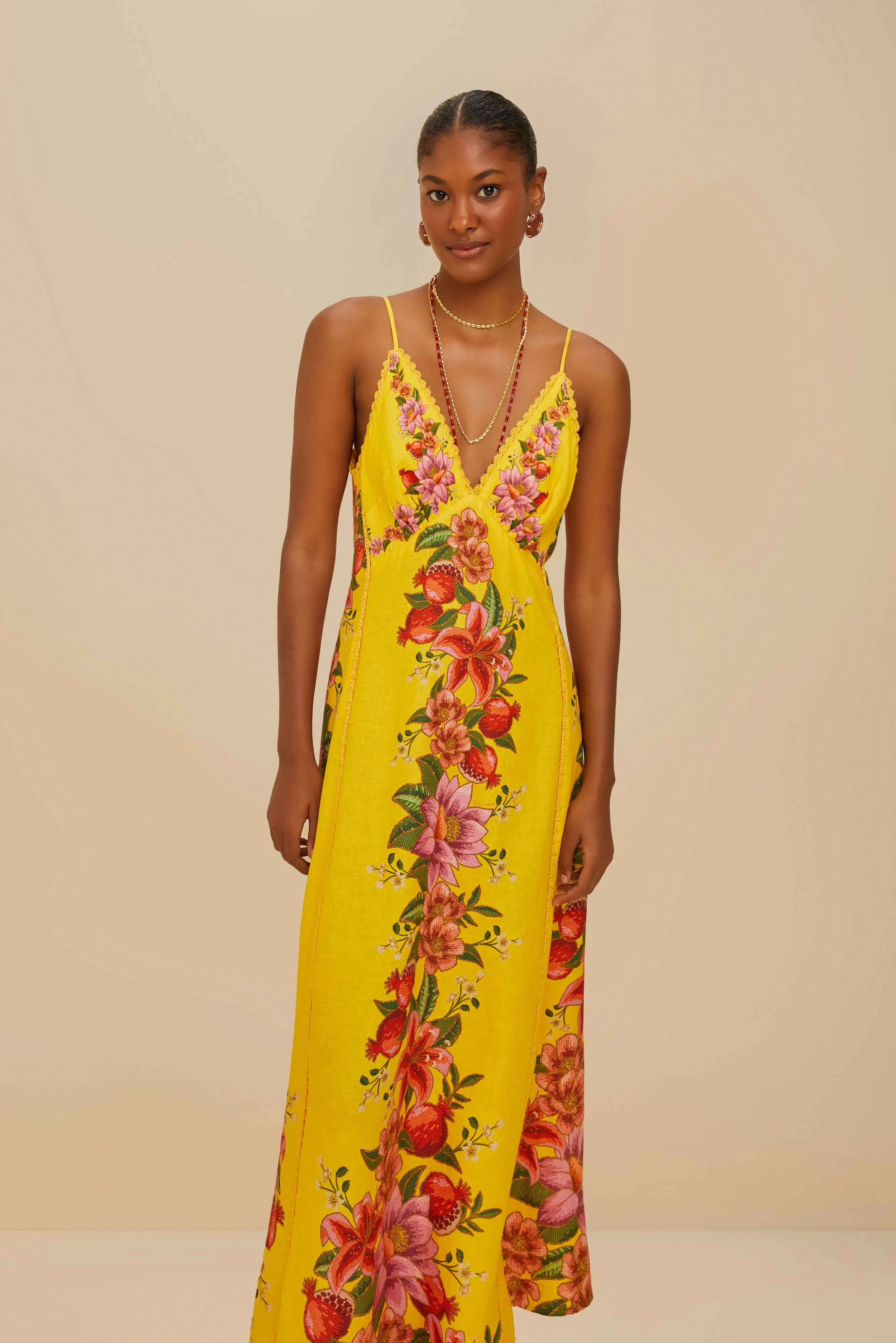Crystal Shine Strong Aura Yellow Summer Fruit Scarf LENZING? ECOVERO? Euroflax? Maxi Dress