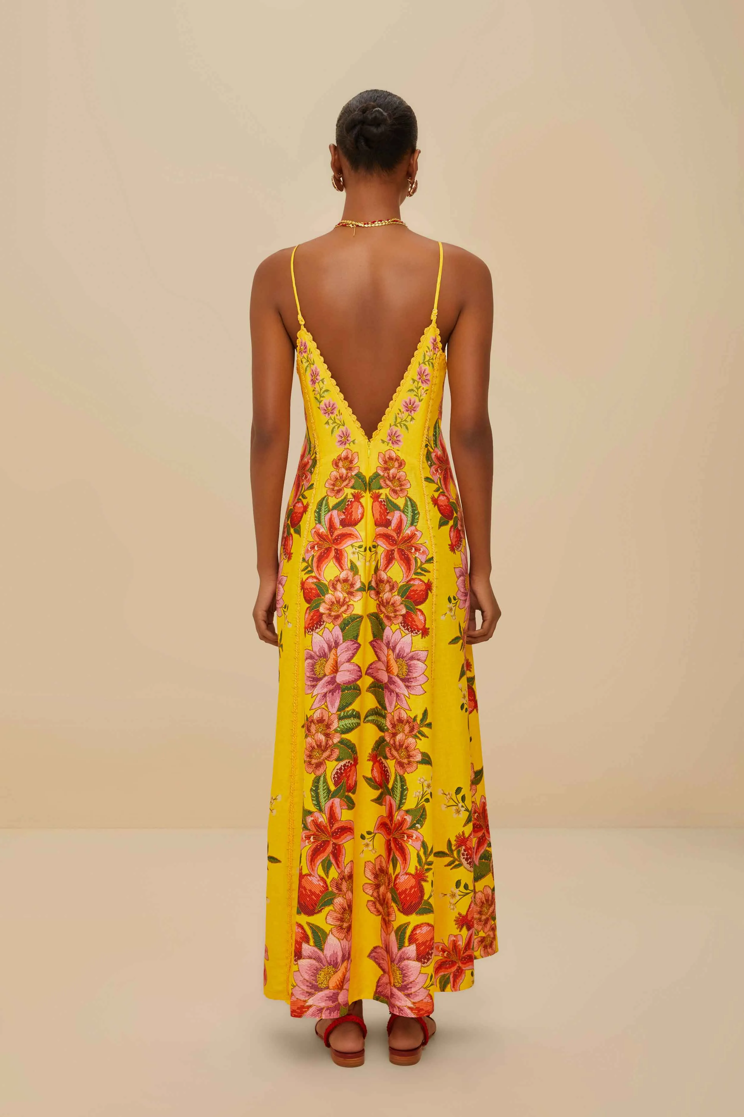 Flowing chiffon dress Yellow Summer Fruit Scarf LENZING? ECOVERO? Euroflax? Maxi Dress
