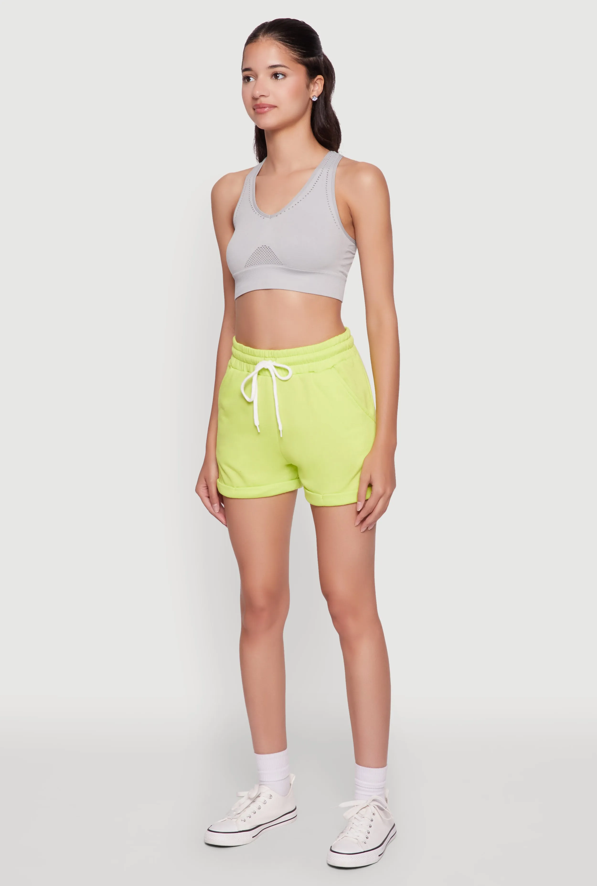 Clean Finish Chic Drawstring High Waisted Sweatshorts with Fixed Cuffs