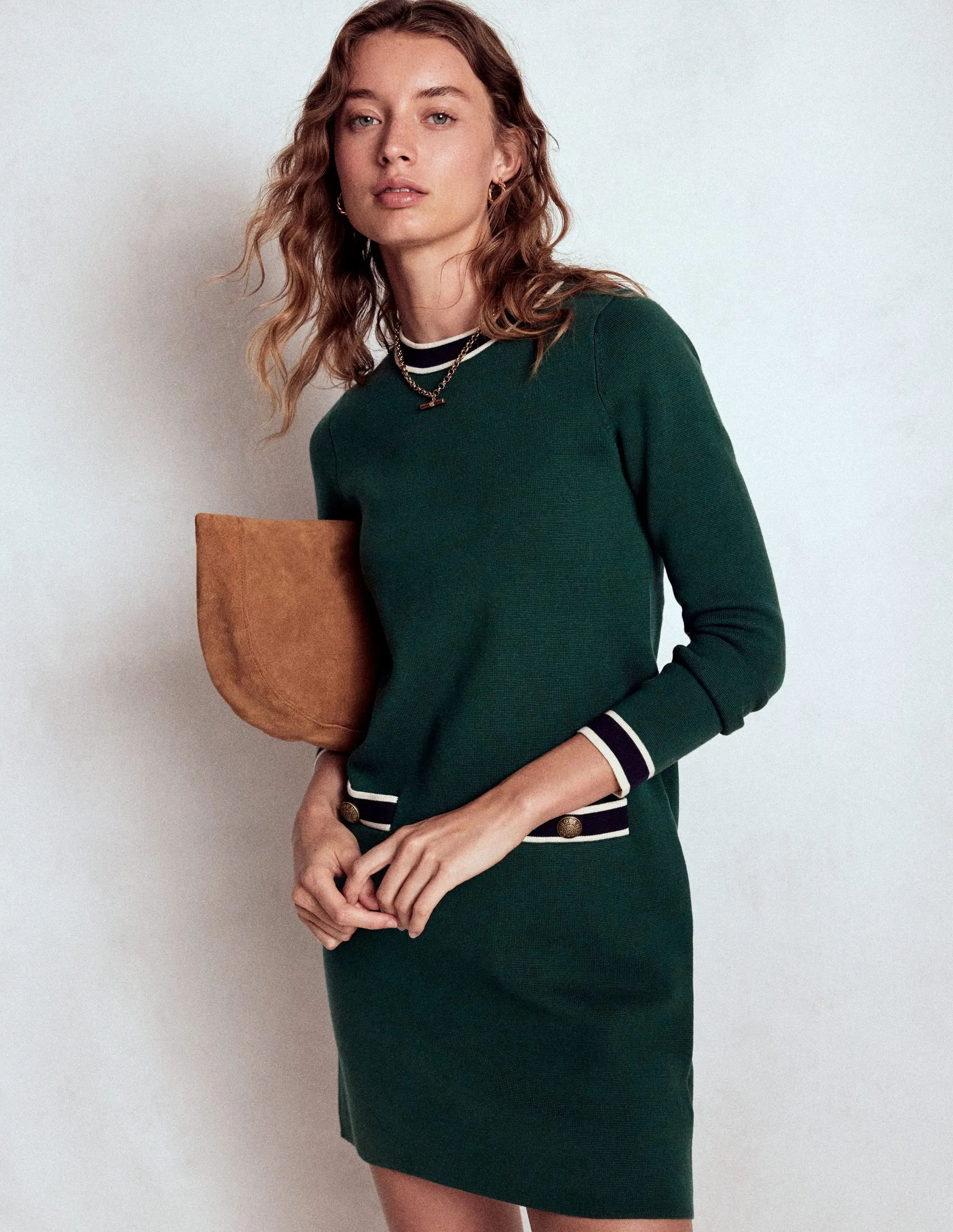 Slim Touch Party Glow Holly Knitted Shift Dress-Emerald Night
