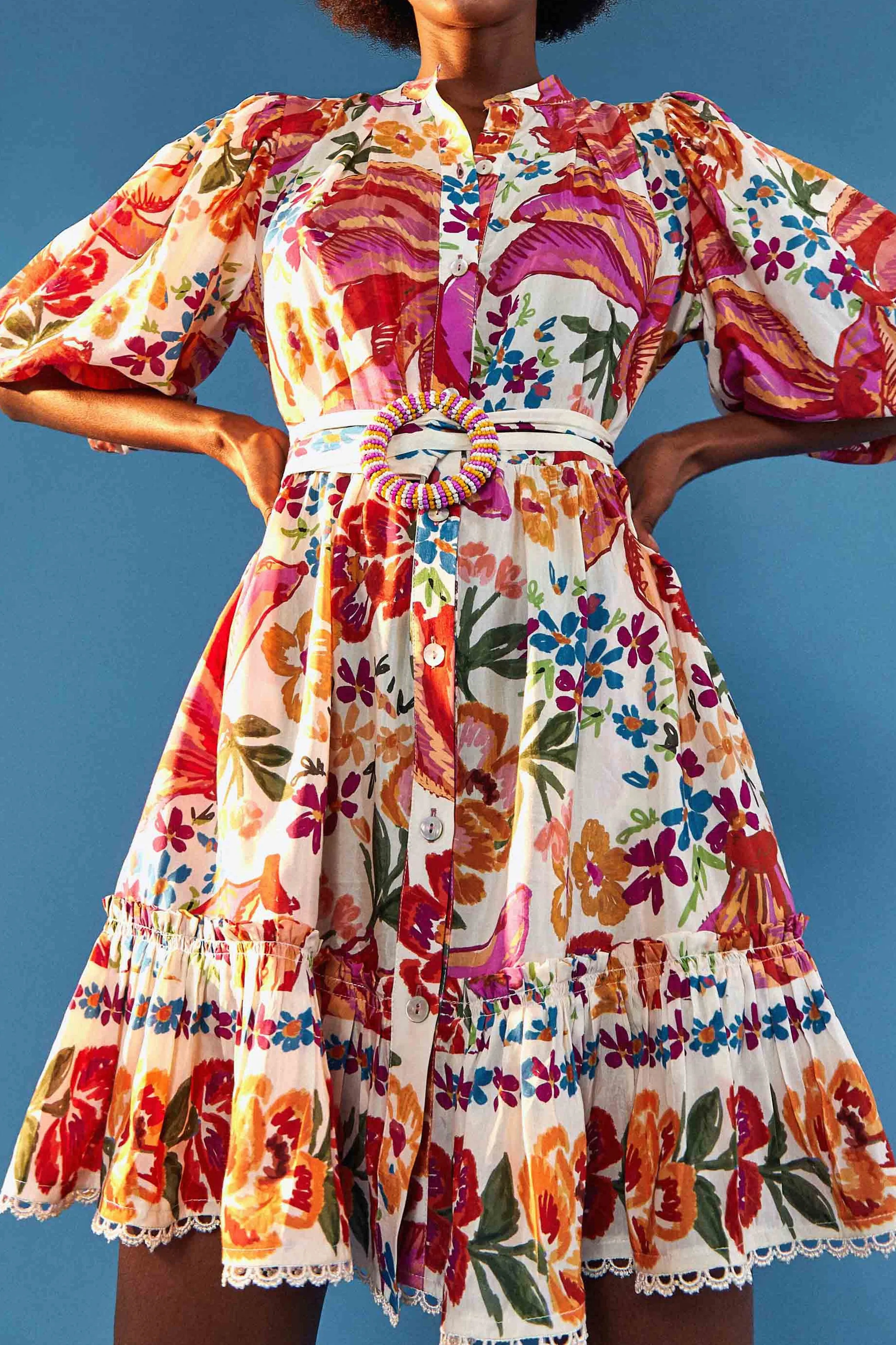 Layer Free White Spring Bananas Belted Mini Dress