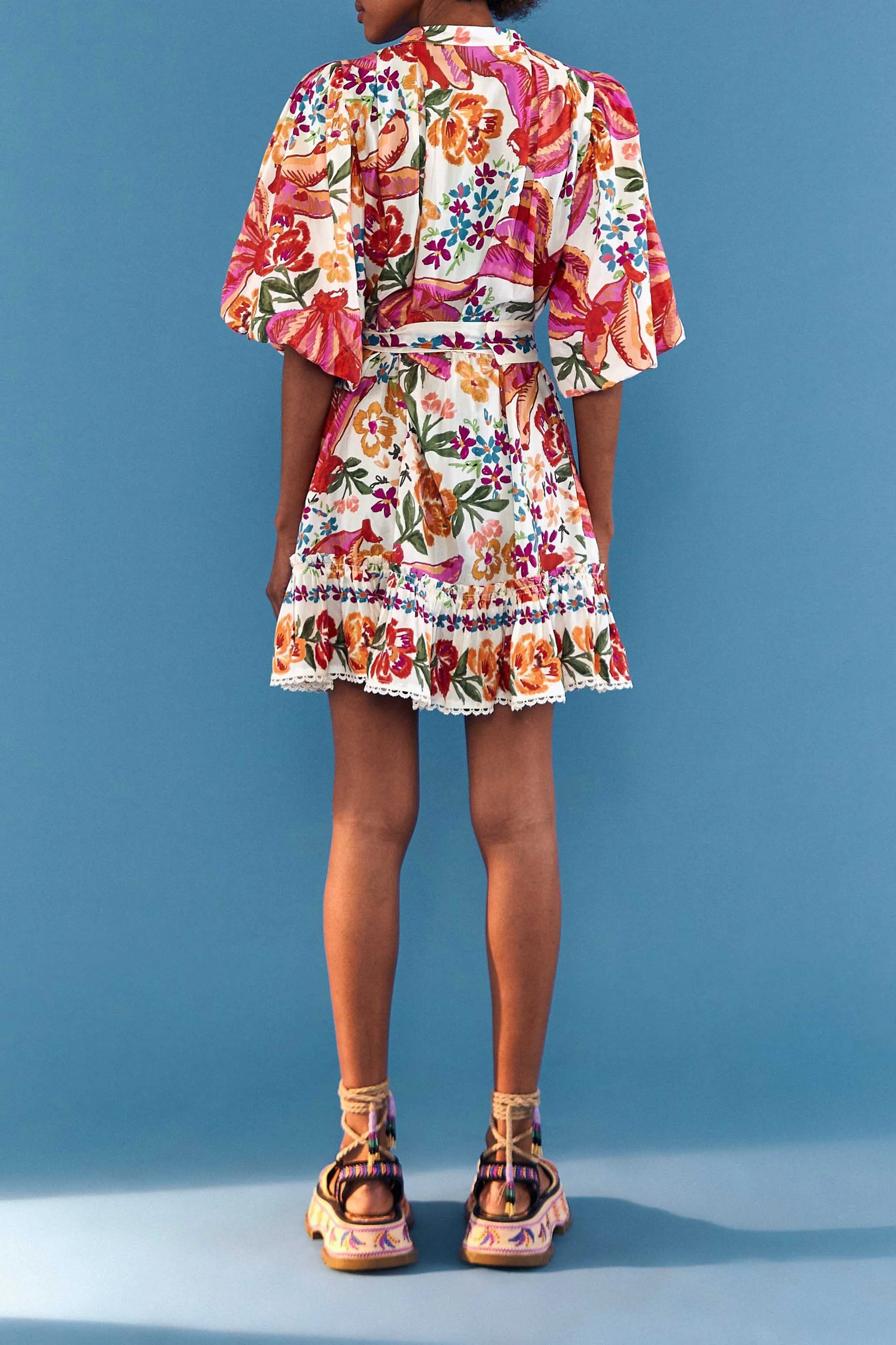 Shine Fresh Light Charm White Spring Bananas Belted Mini Dress