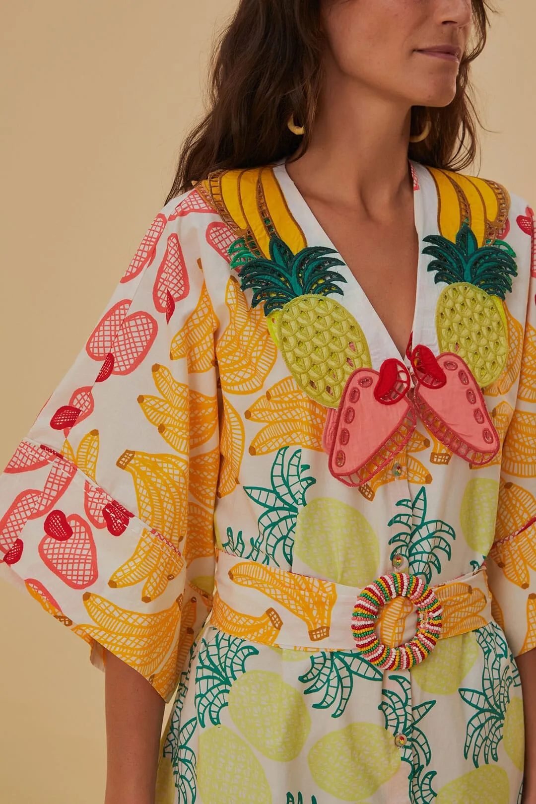 Off-White Tropical Fruits Midi Dress Stylish dress for gatherings