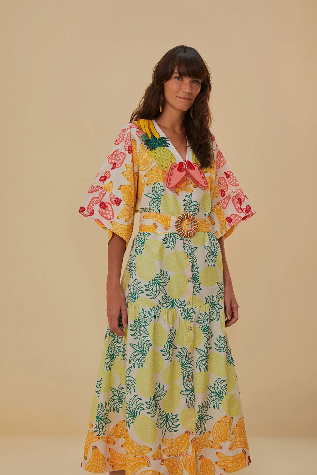 Off-White Tropical Fruits Midi Dress Soft Ray Romantic casual midi