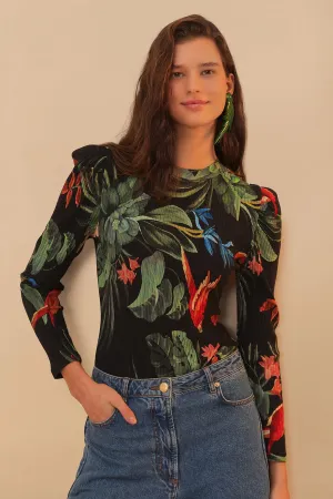 Black Midnight Macaw Fiesta Bodysuit Dance Active Travel Worker