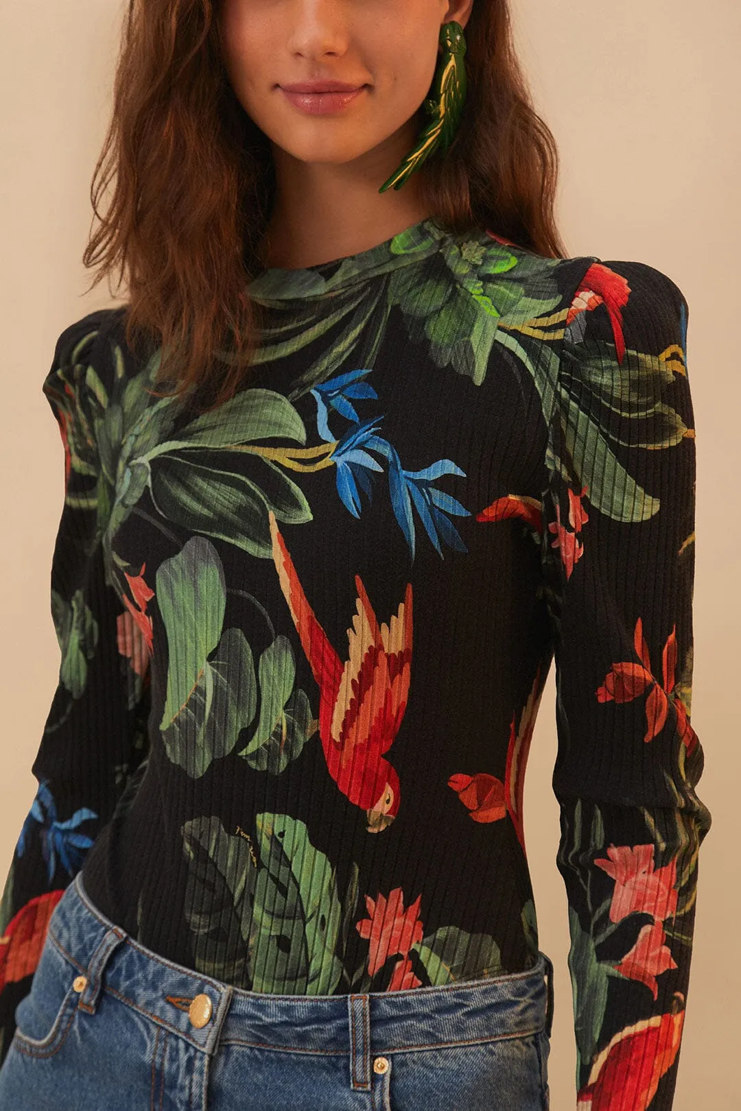 Black Midnight Macaw Fiesta Bodysuit Relax Dance Dinner Comfy