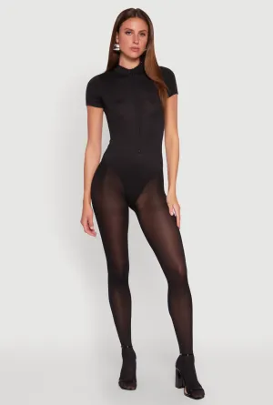 Zip Front Mock Neck Bodysuit Vacation Unisex