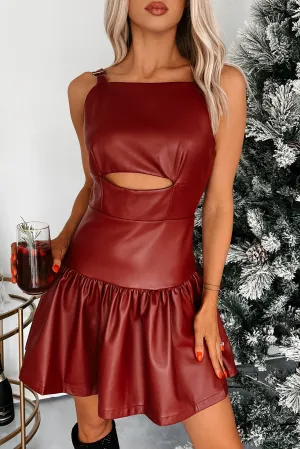 Never The Problem Faux Leather Cut-Out Dress (Burgundy) Edge Pop Comfortable fit mini