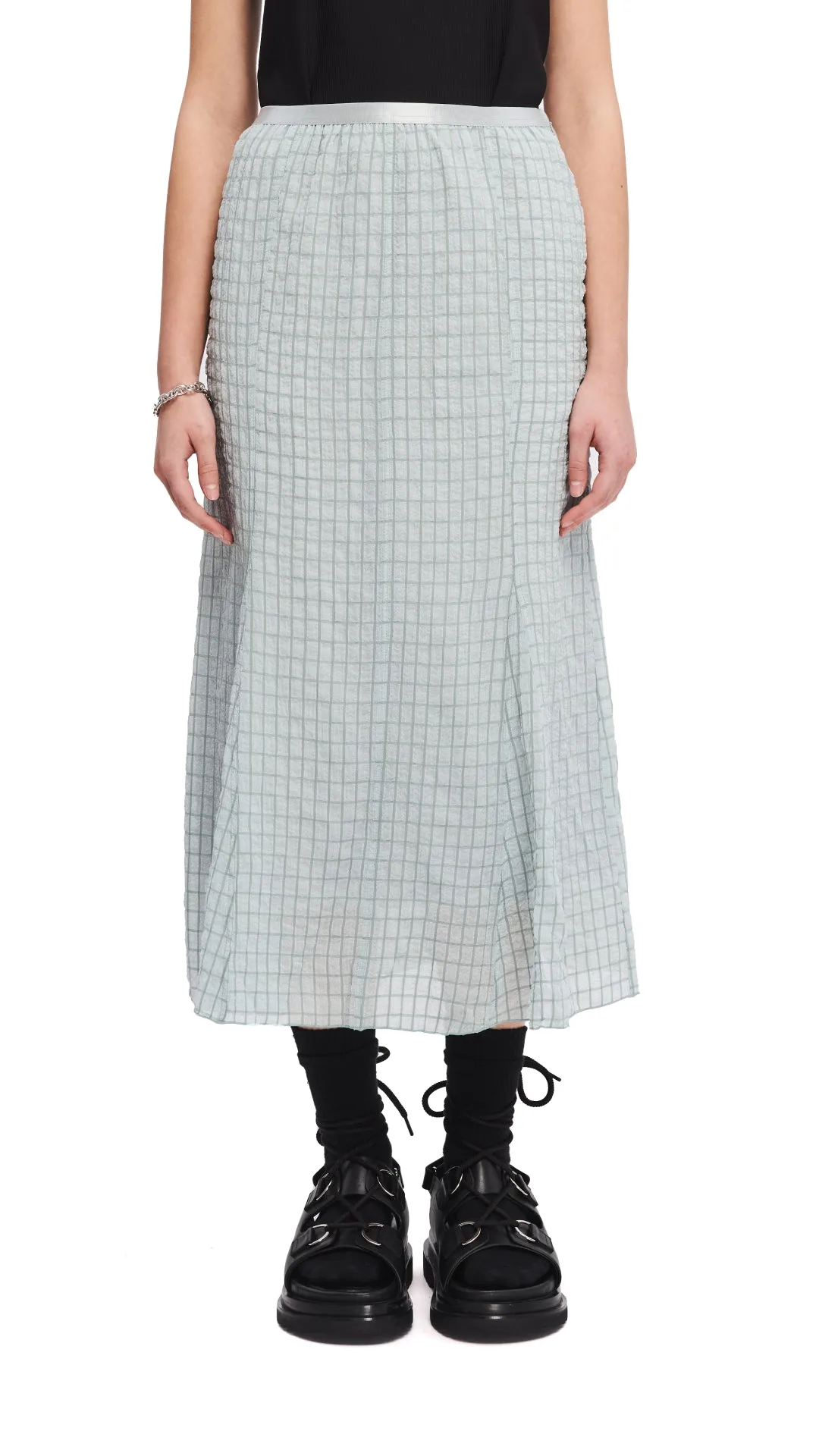 Layered Style Mid Length Wrinkle Chiffon Skirt