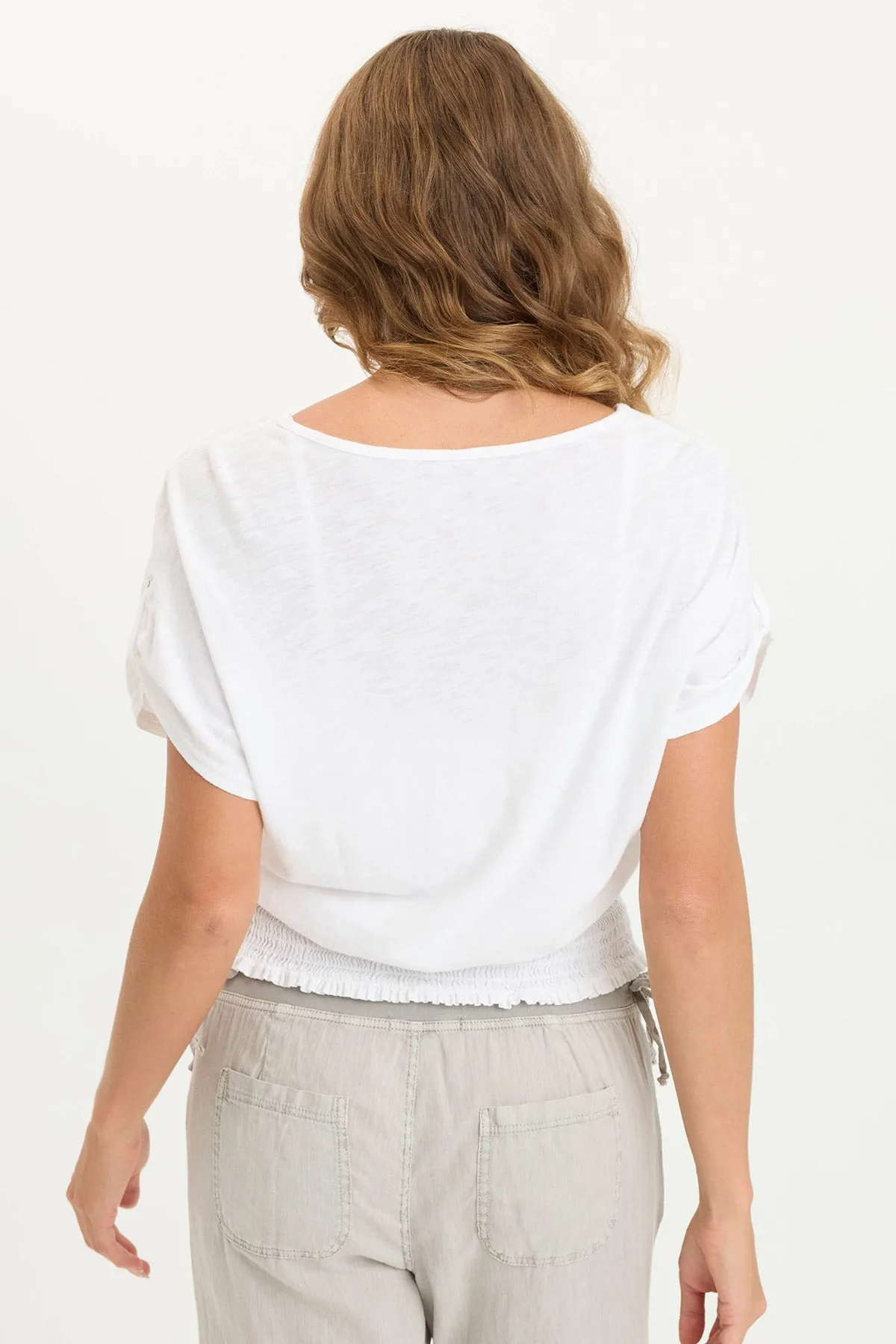 Oko Linen/Jersey Cinched Hem Top Clear Glow