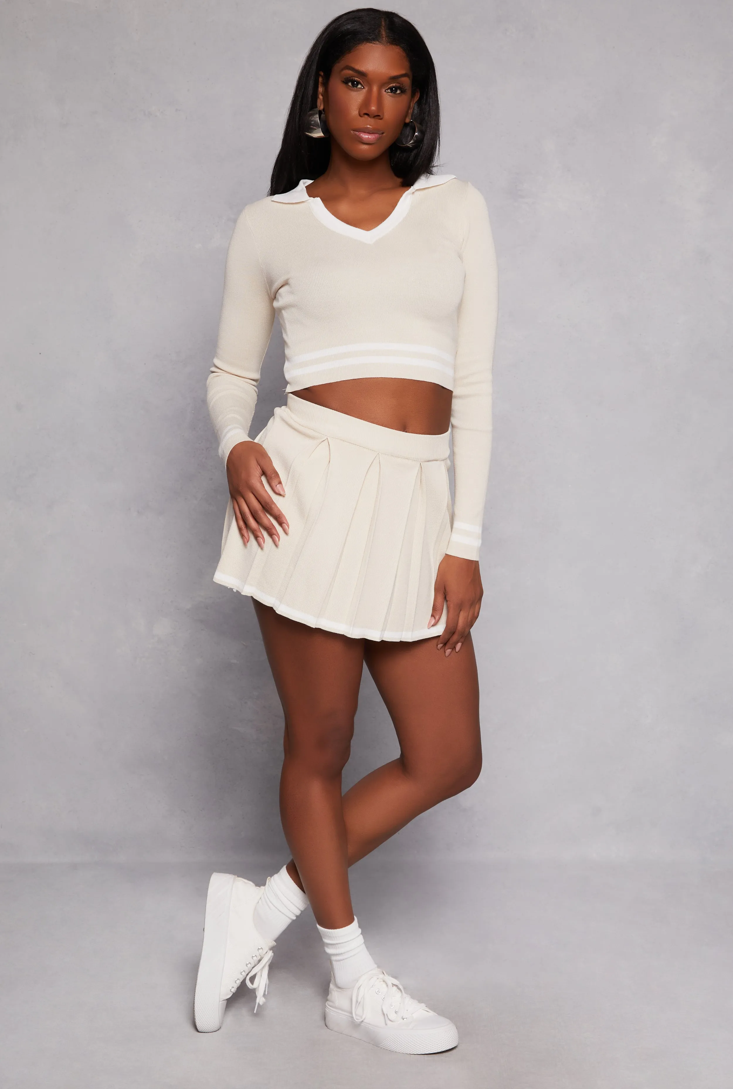 Daisy Contrast Trim Pleated Skirt Minimal Touch Functional Fashion