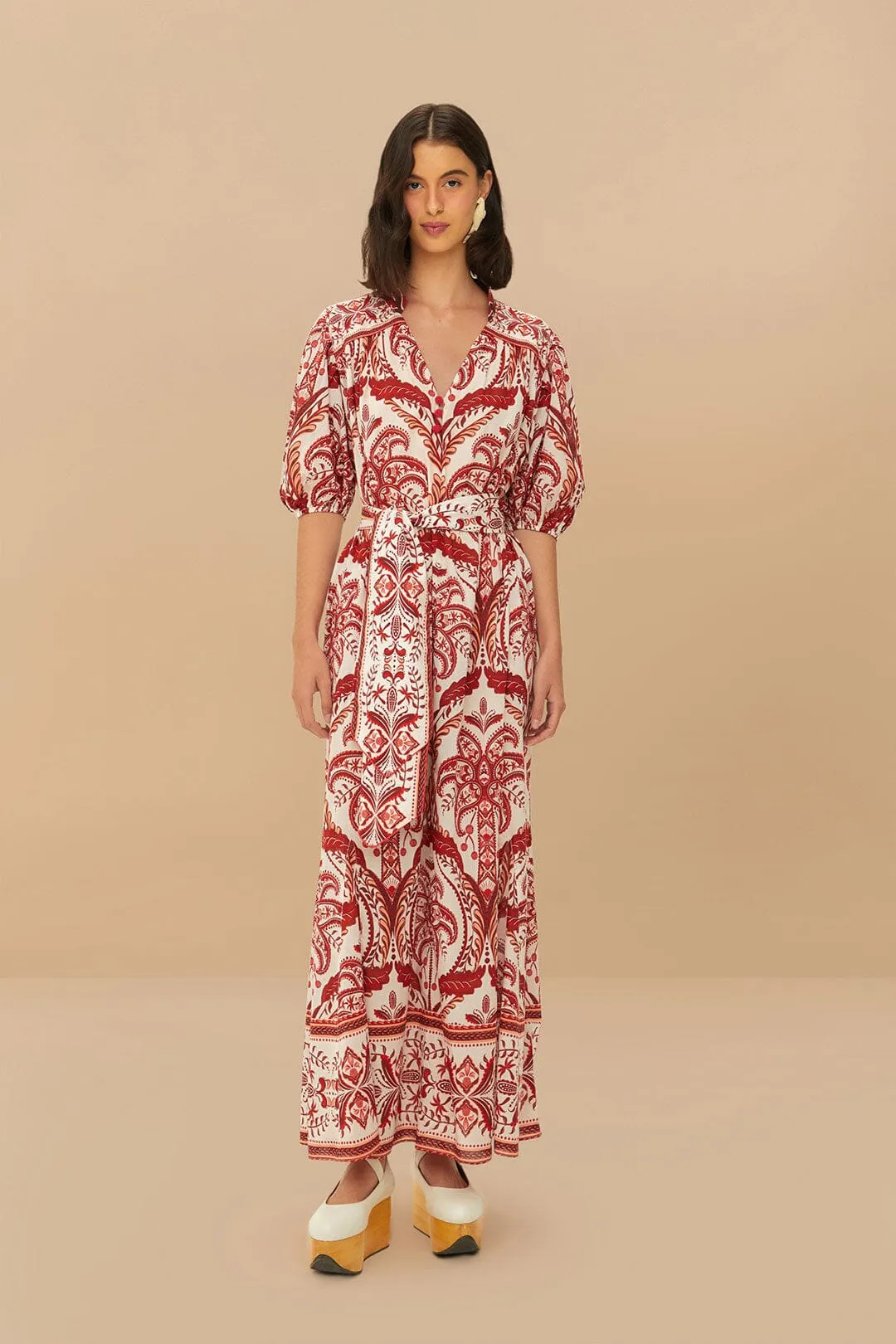 Off-White Tropical Cameo Belted Maxi Dress Wood Glow