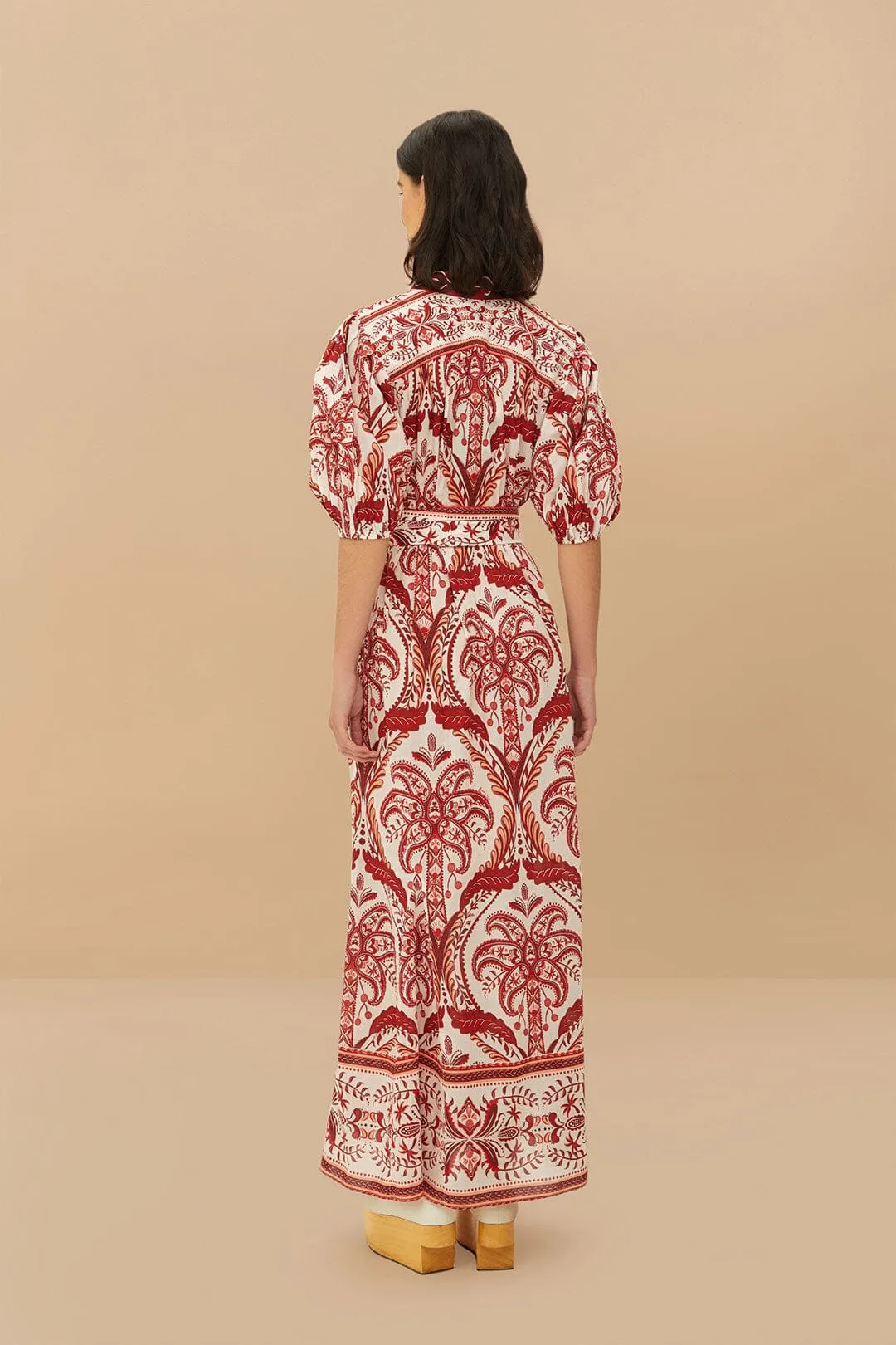 Urban Cool Sea View Off-White Tropical Cameo Belted Maxi Dress