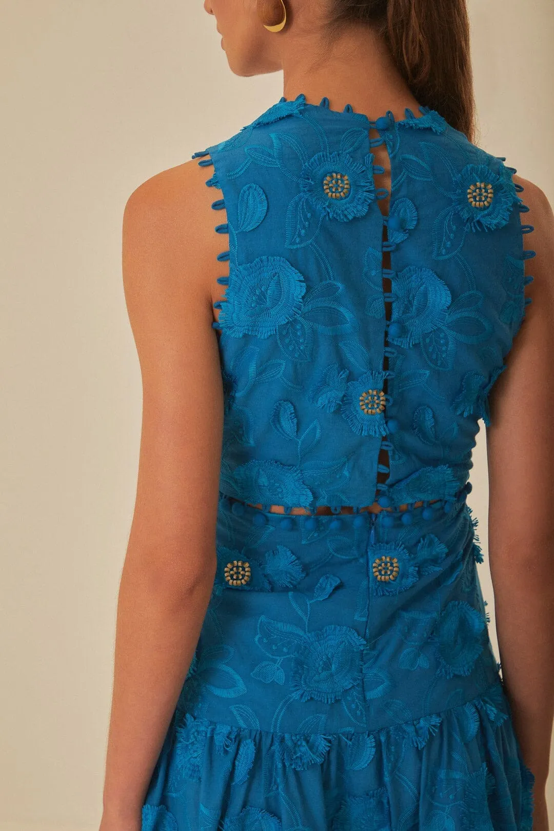 Short Sleeve With a classic and versatile design this dress works seamlessly with any accessories you choose Blue 3D Flower Sleeveless Maxi Dress