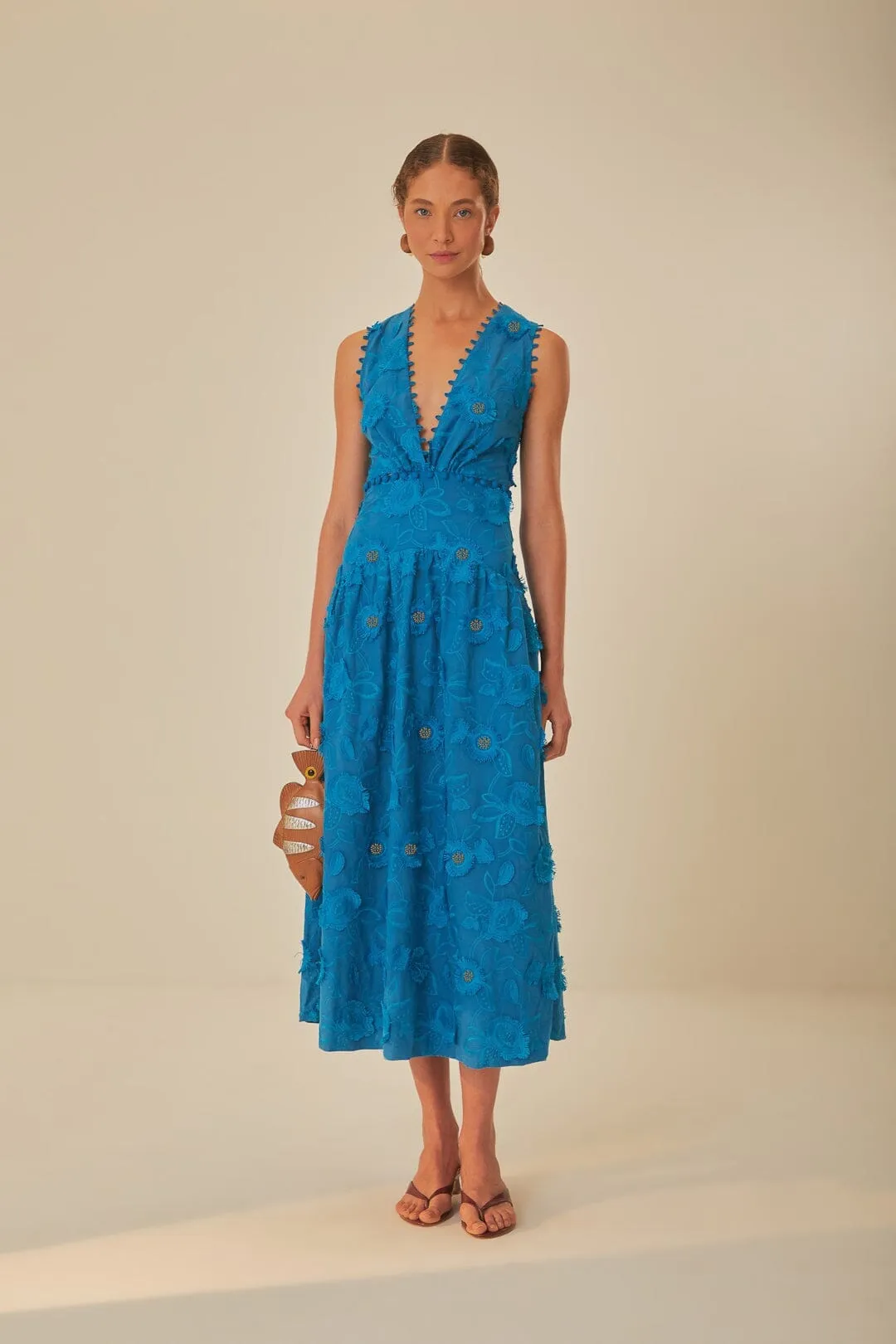 Batiste Soft Iron Gate Blue 3D Flower Sleeveless Maxi Dress