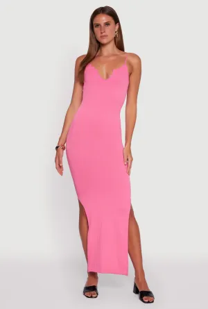 Ribbed Knit Sleeveless Notch Neck Maxi Dress Party Ready