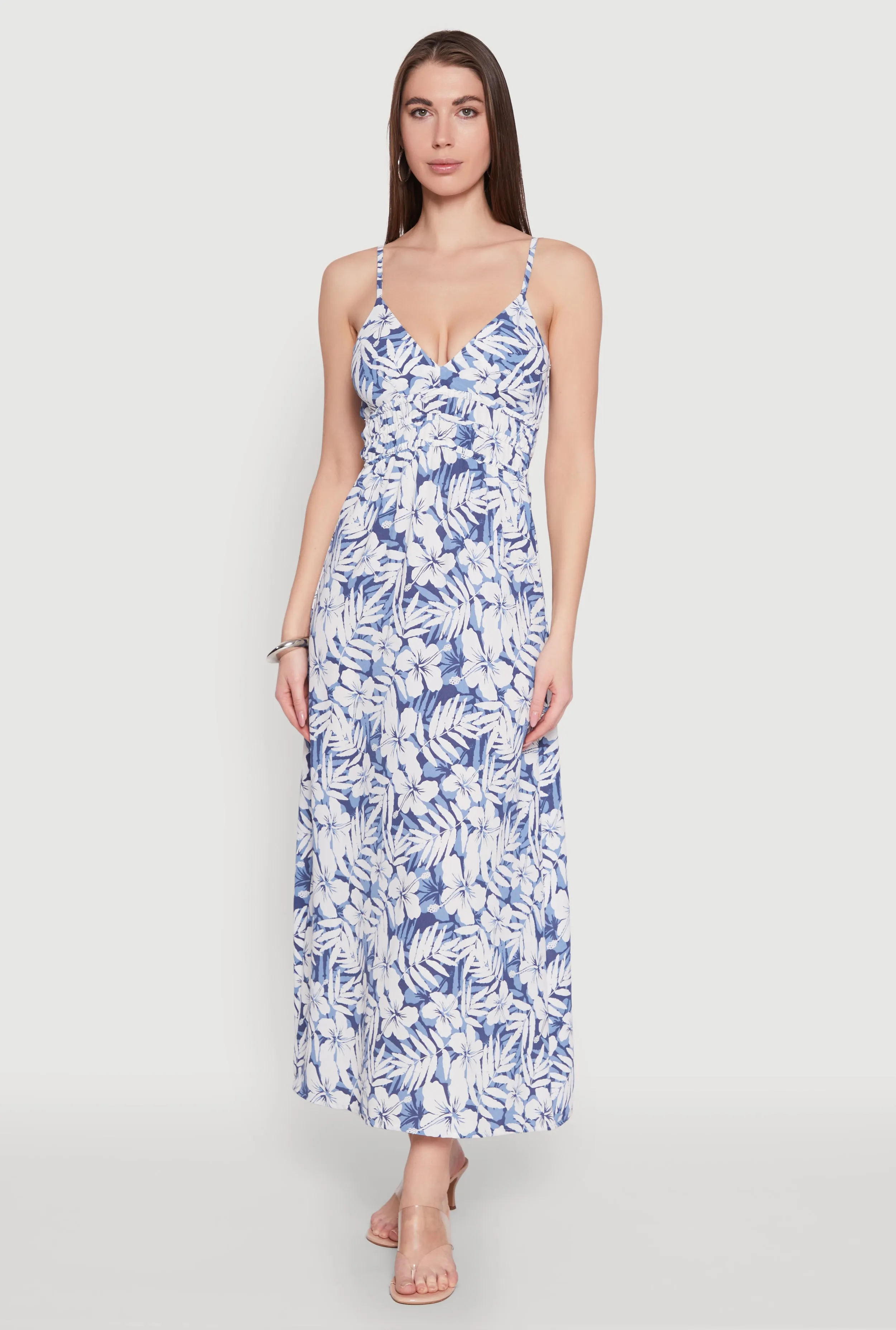 Georgette Flow Abstract art Tropical Floral Print Empire Waist Maxi Dress
