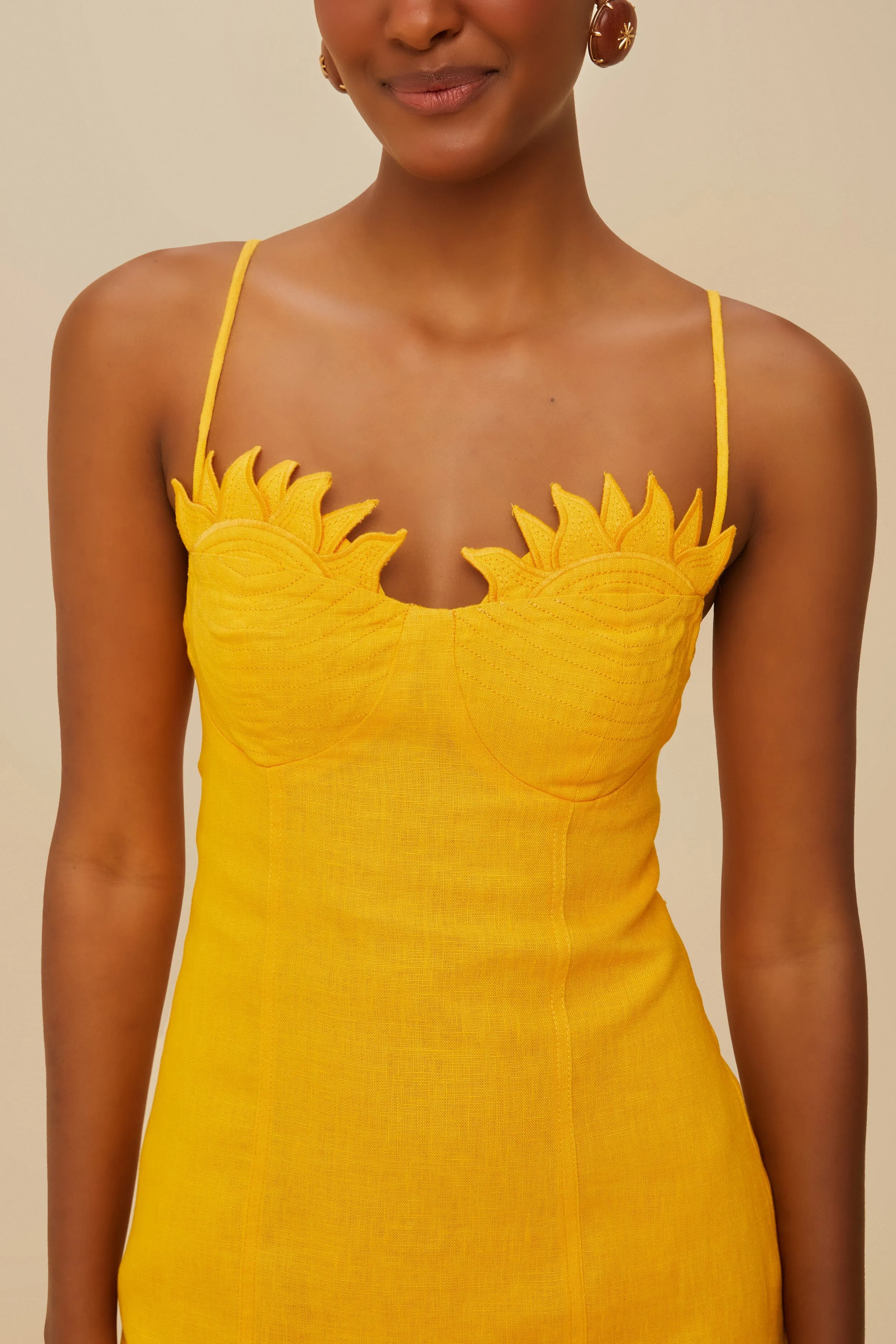 Slim Touch Party Edge Yellow Sunrise Cup Euroflax? Premium Linen Mini Dress