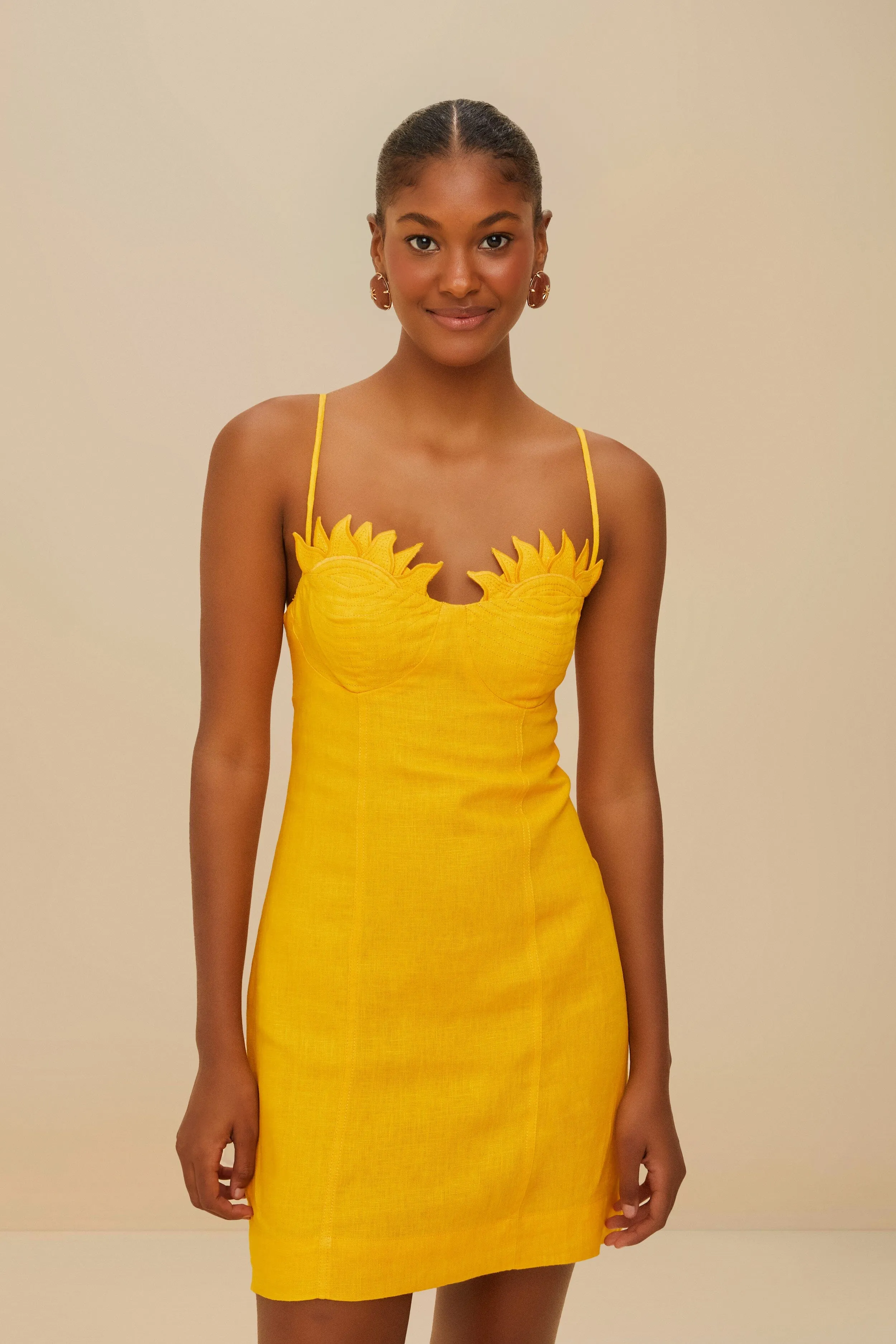 City Soft Ventilated Underarm Panels Yellow Sunrise Cup Euroflax? Premium Linen Mini Dress