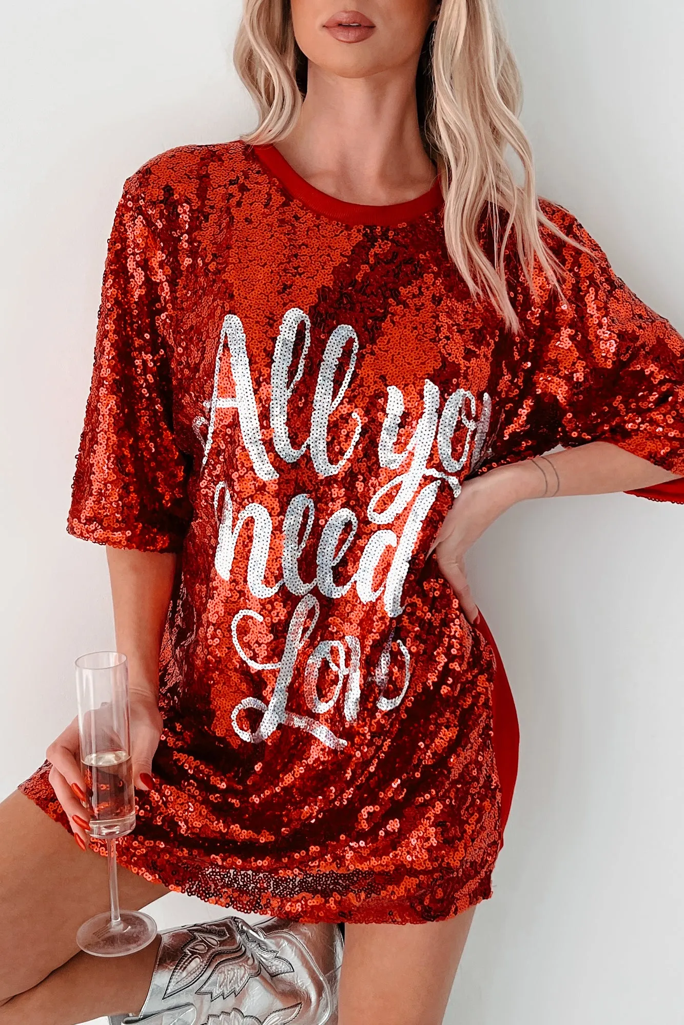 My Valentine Moto Sequin Mini Dress (Red) Trend Glow Stylish simple short dress