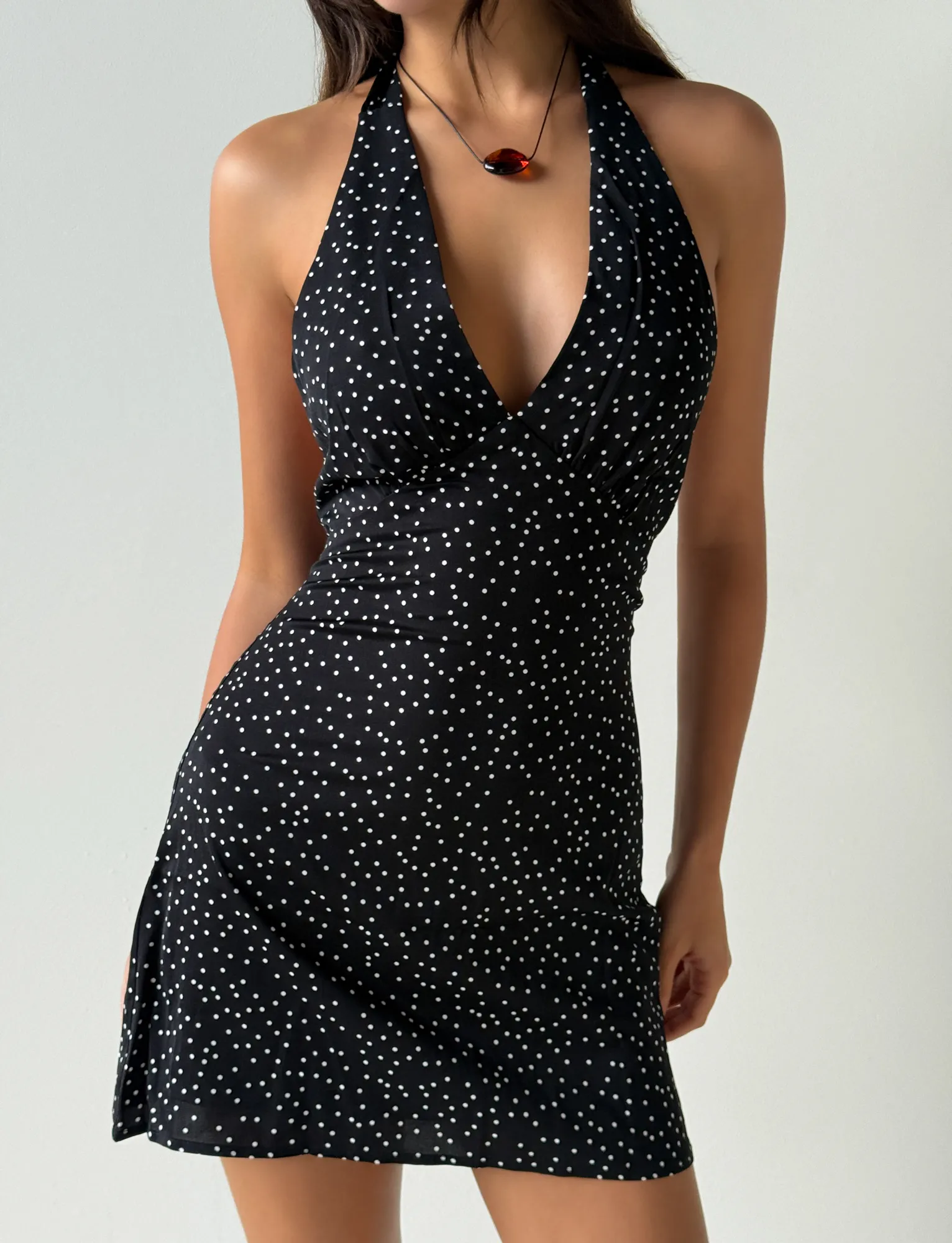 DYLAN HALTER MINI DRESS - BLACK POLKA Timeless Design Urban Heat