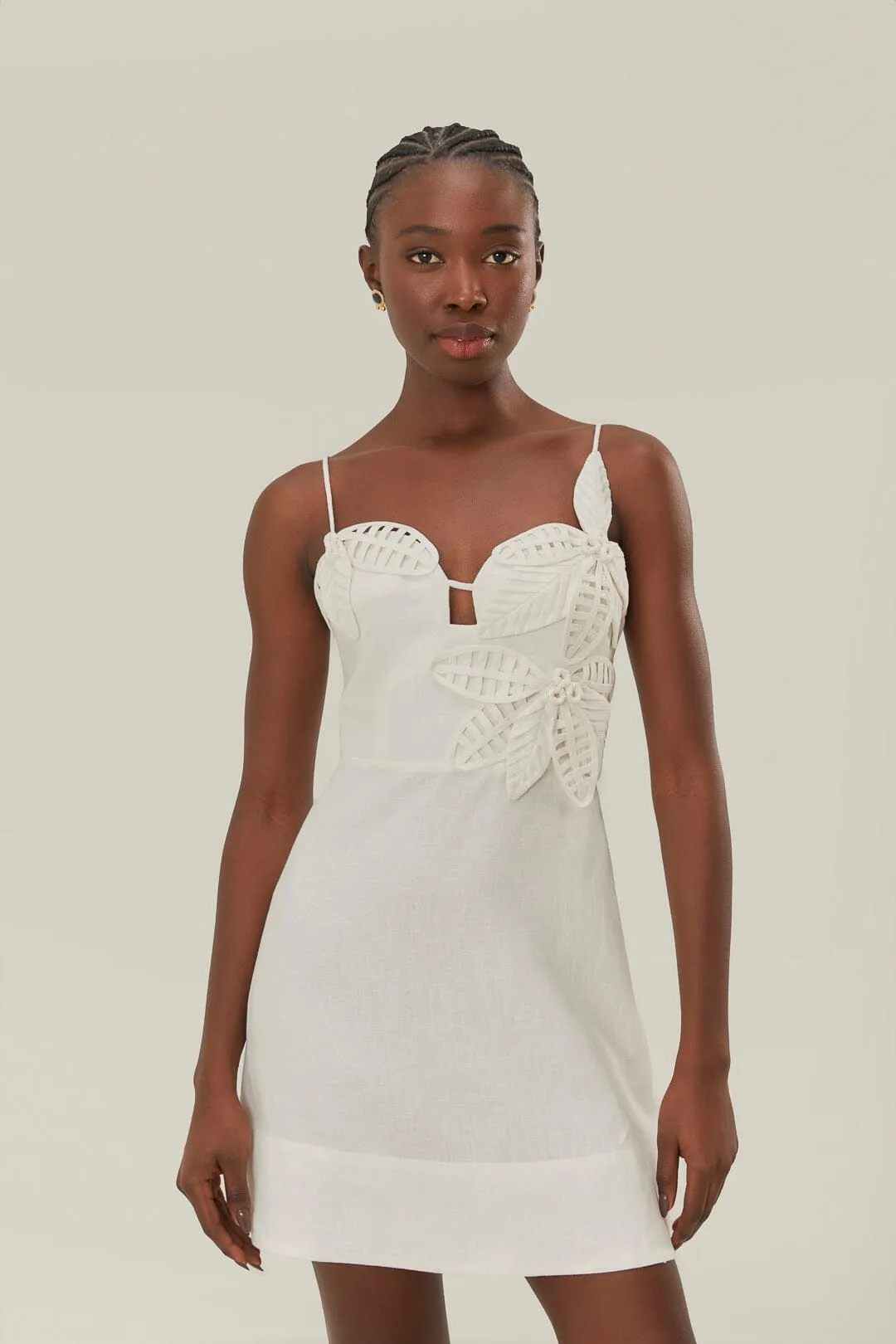 Stylish mini for brunch White 3D Flower Bodice Mini Dress