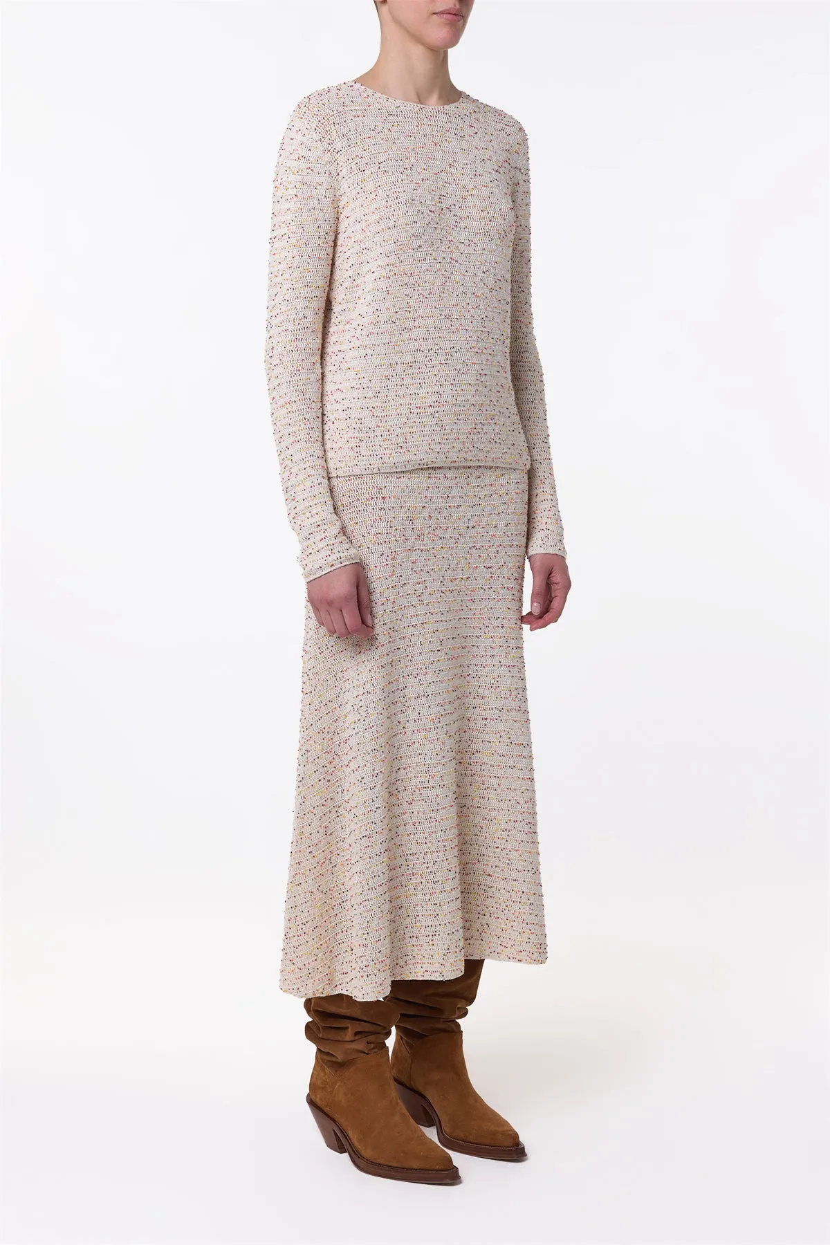 Cozy Edge Exclusive Drop Pan Knit Maxi Skirt in Ivory Multi Beaded Cashmere
