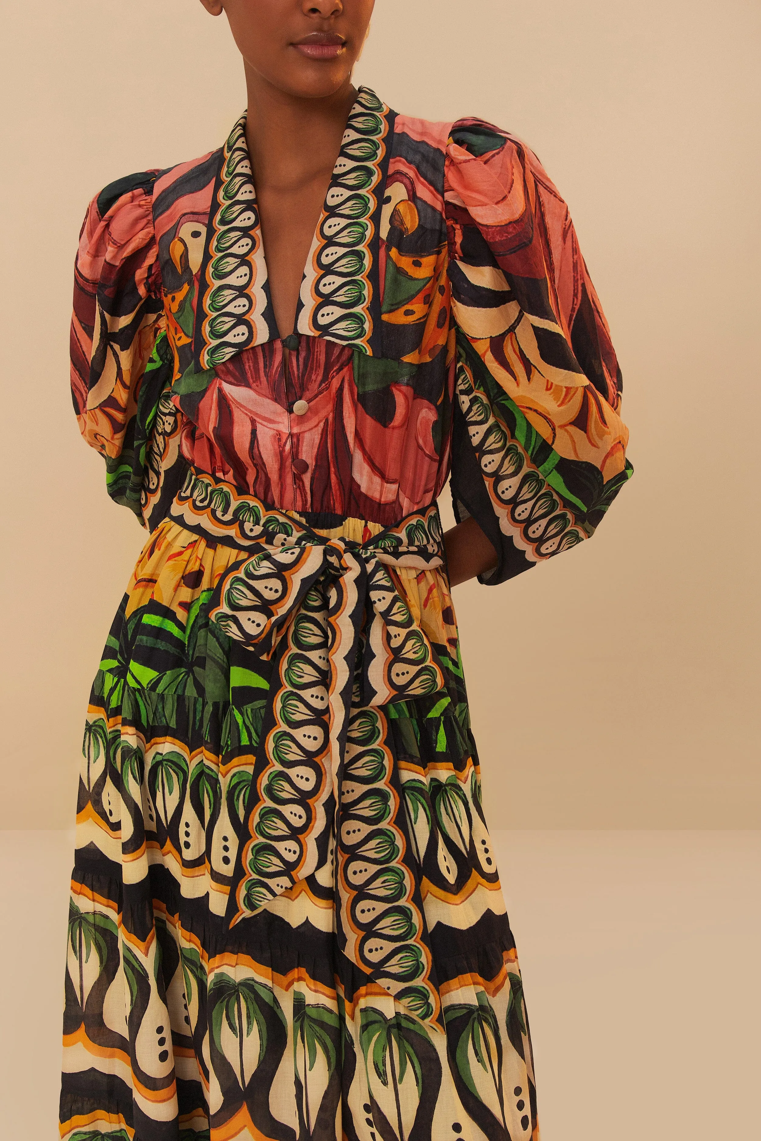 Flower Path Tropical Path Black Coconut Tree Flow Maxi Dress