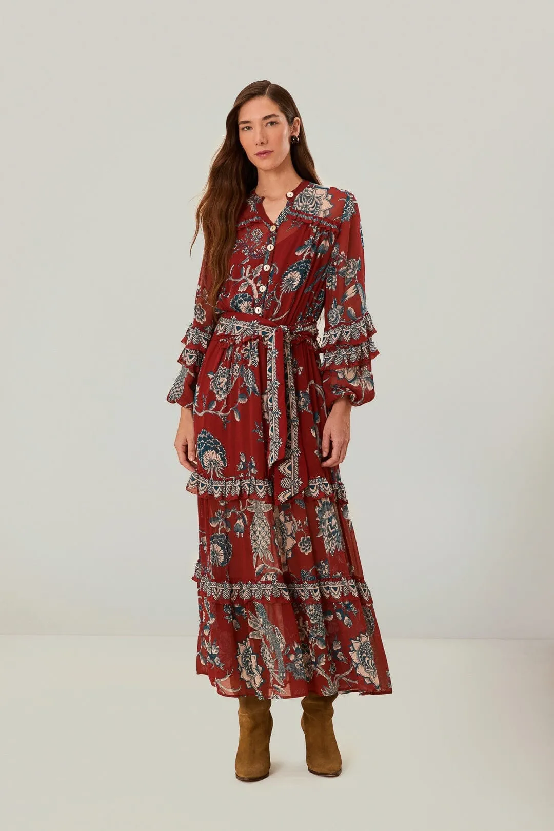 Red Tropical Landing Maxi Dress Beautiful floor-skimming dress