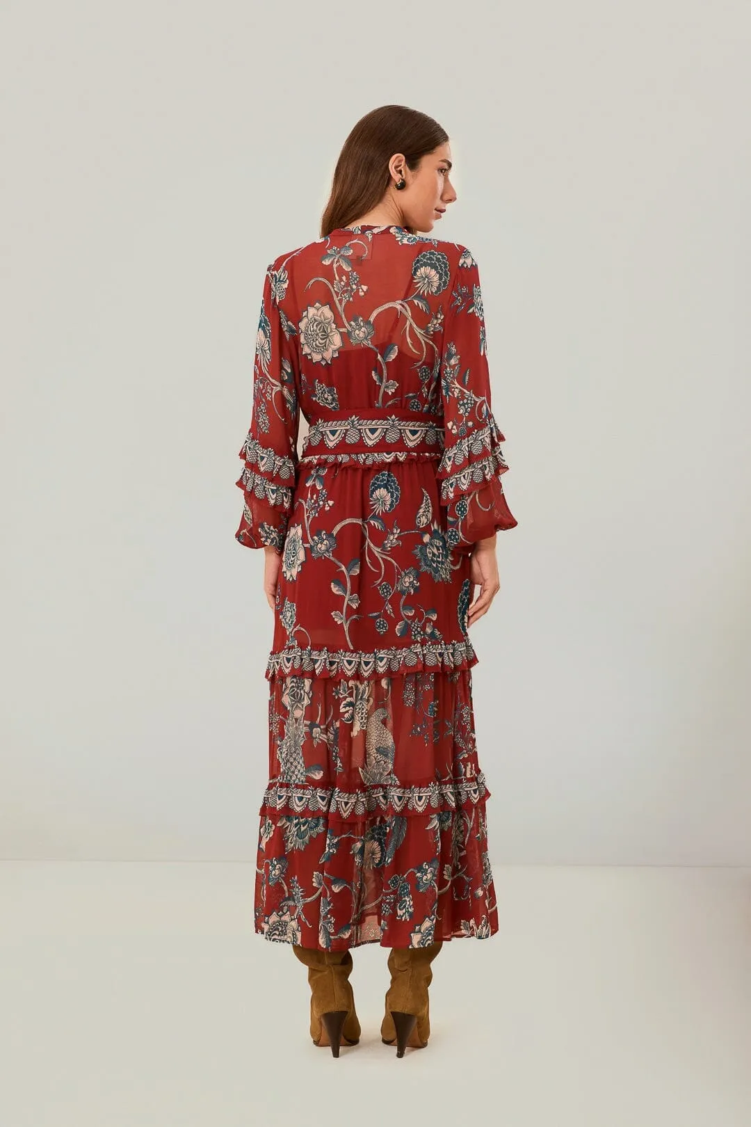 Red Tropical Landing Maxi Dress Milky Glow