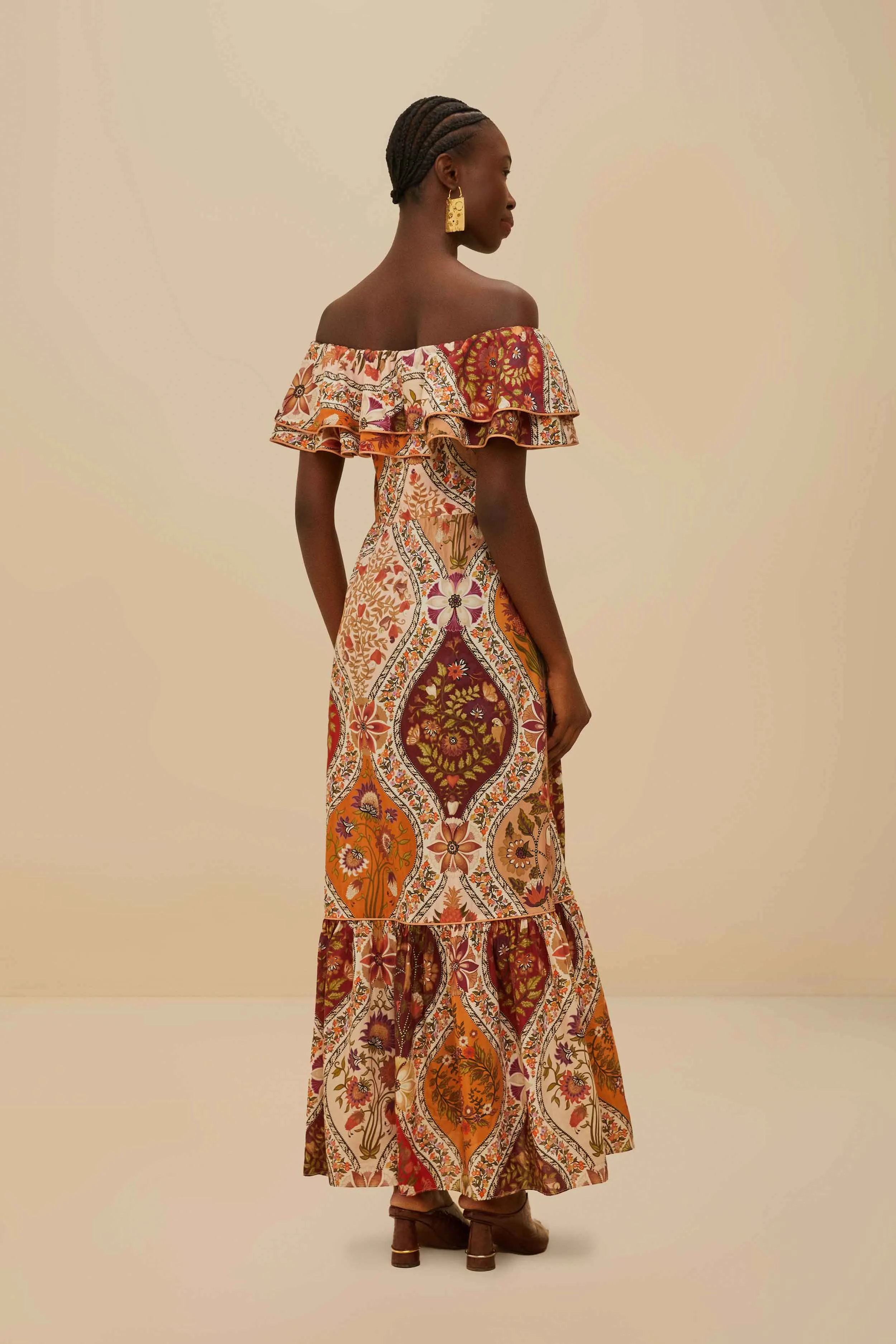 Multicolor Romantic Nature Off-Shoulder Maxi Dress Lake View